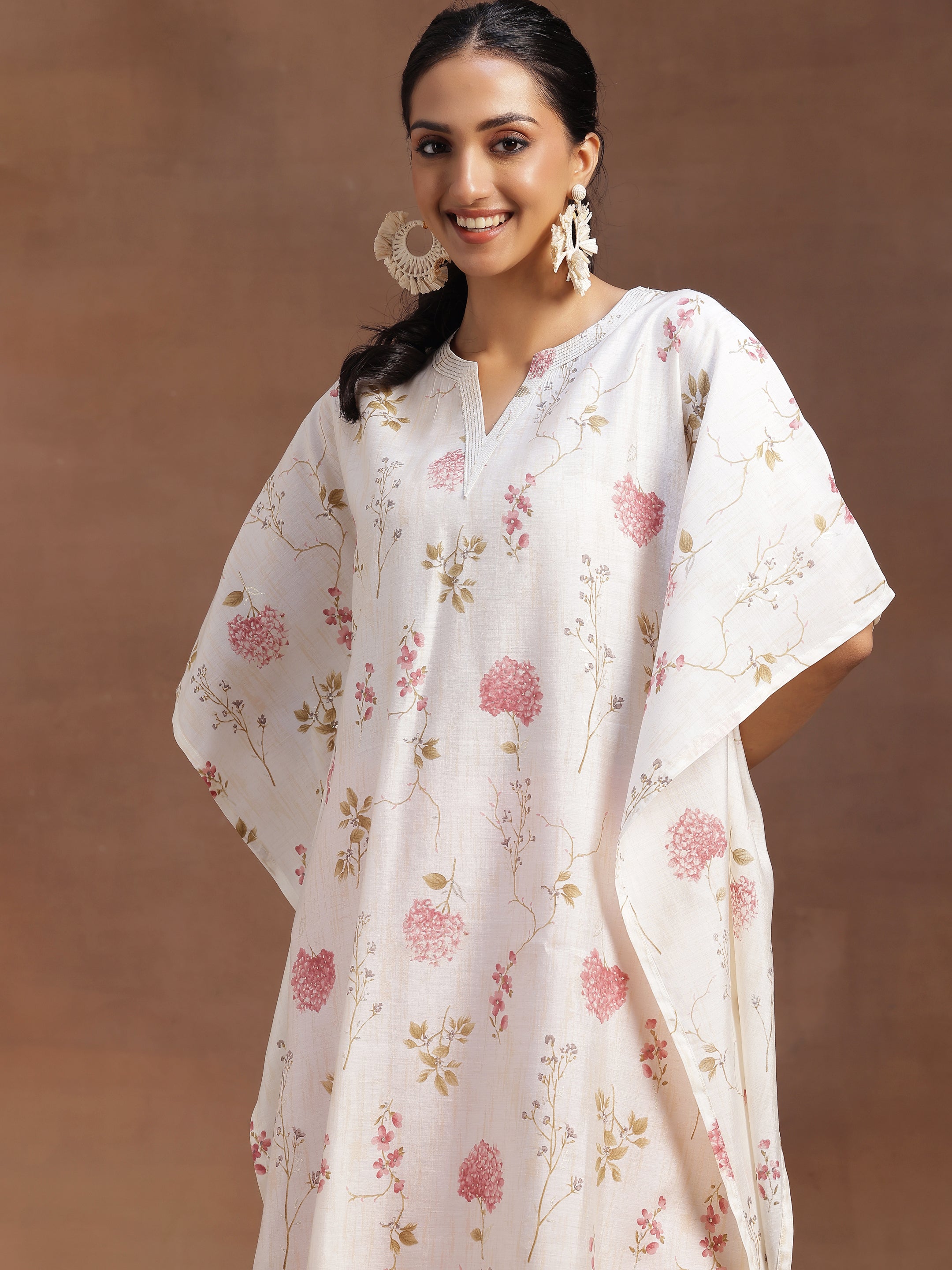 Cream Printed Silk Blend Co-Ords