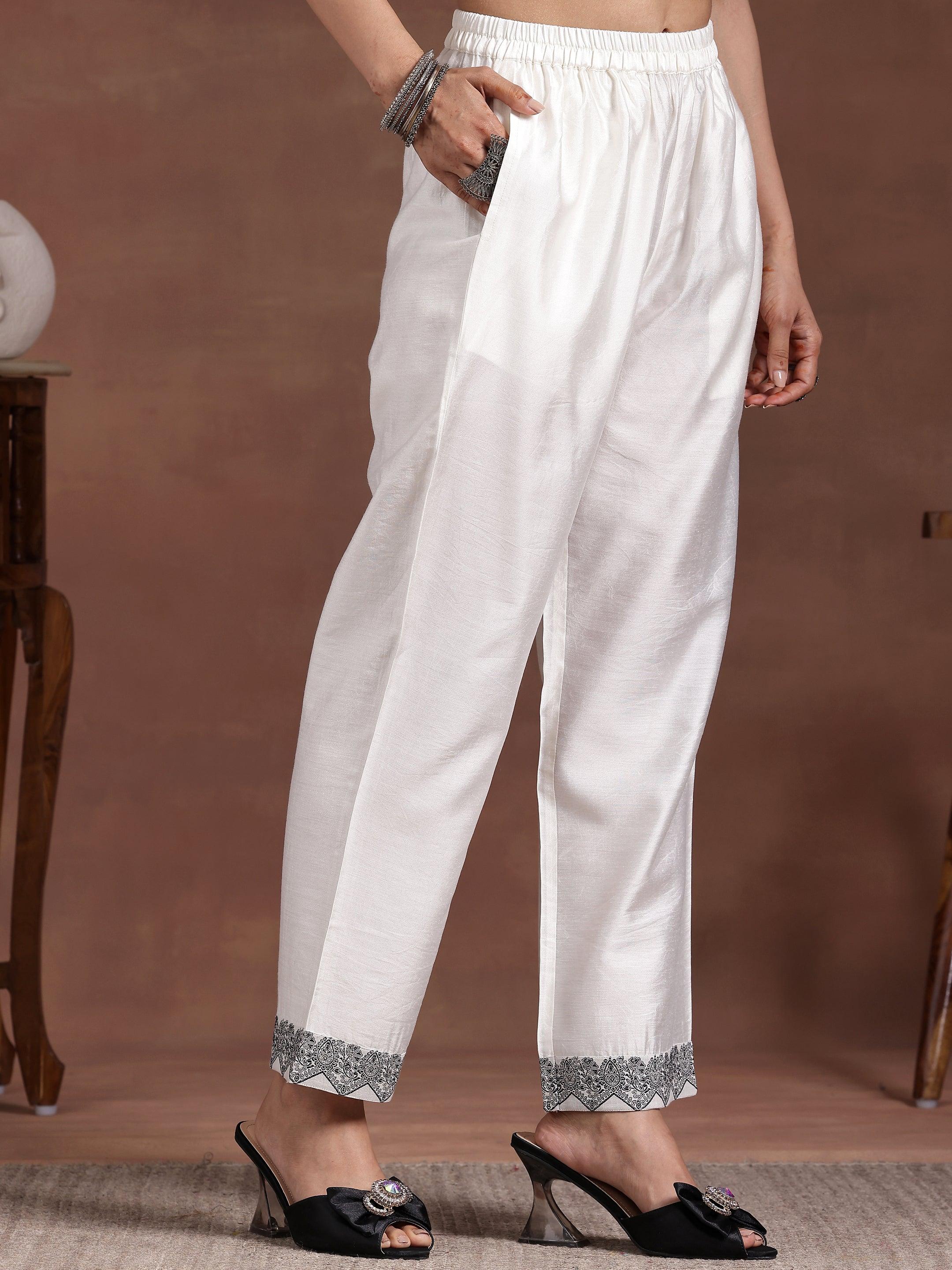 White Woven Design Linen Straight Suit With Dupatta