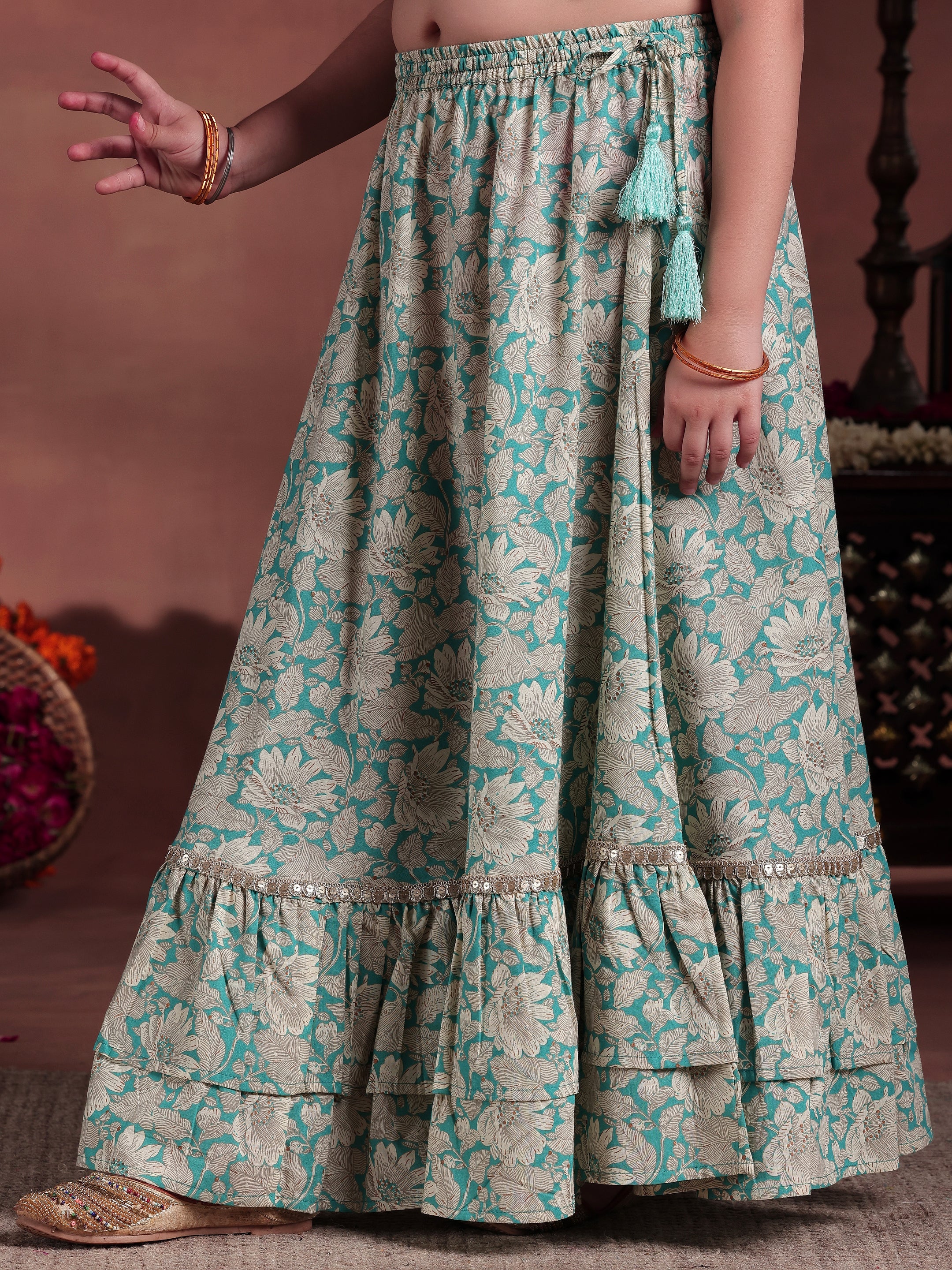 Blue Printed Cotton Lehenga Choli