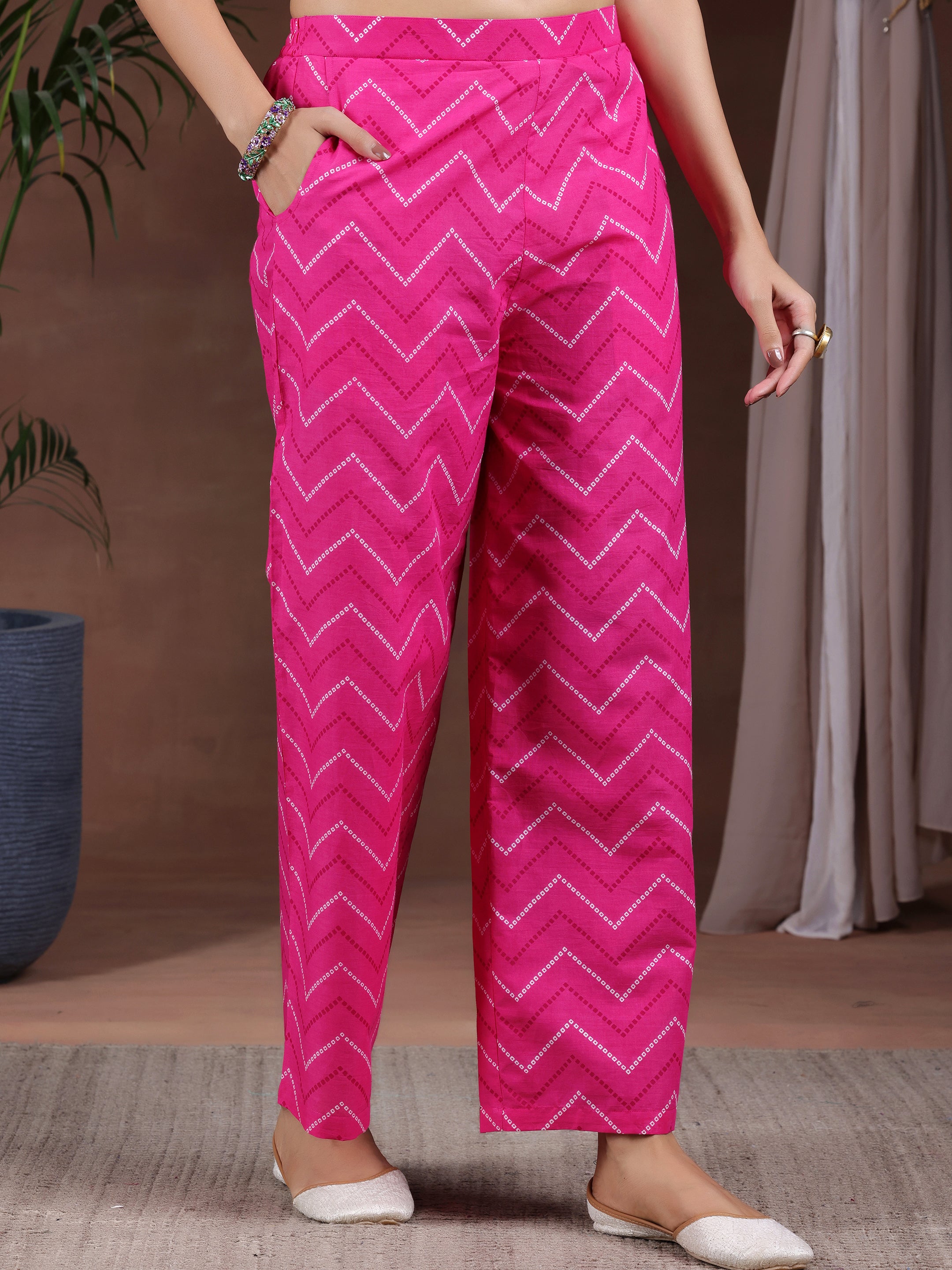 Pink Printed Cotton Straight Suit With Dupatta