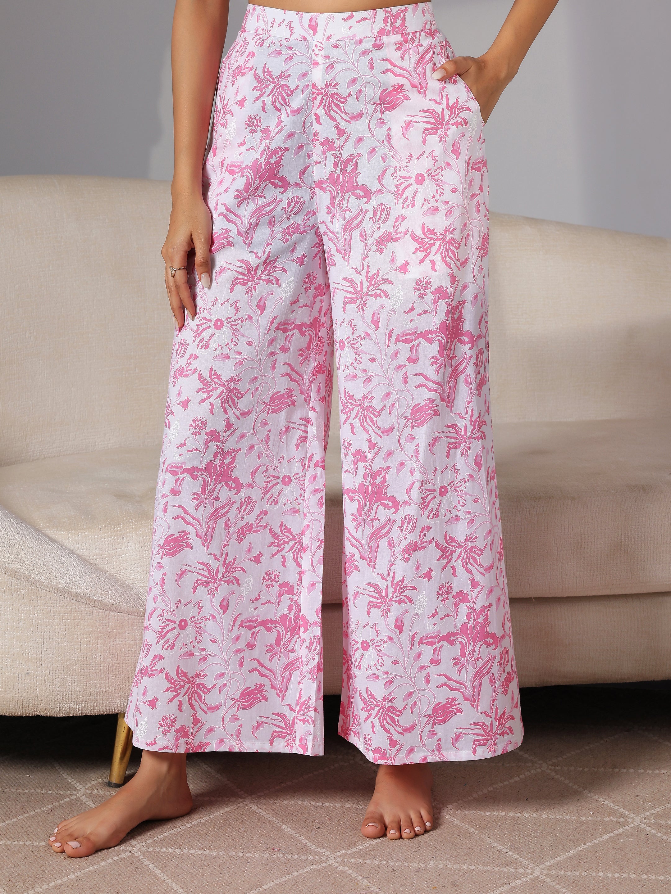 Pink Printed Cotton Night Suits