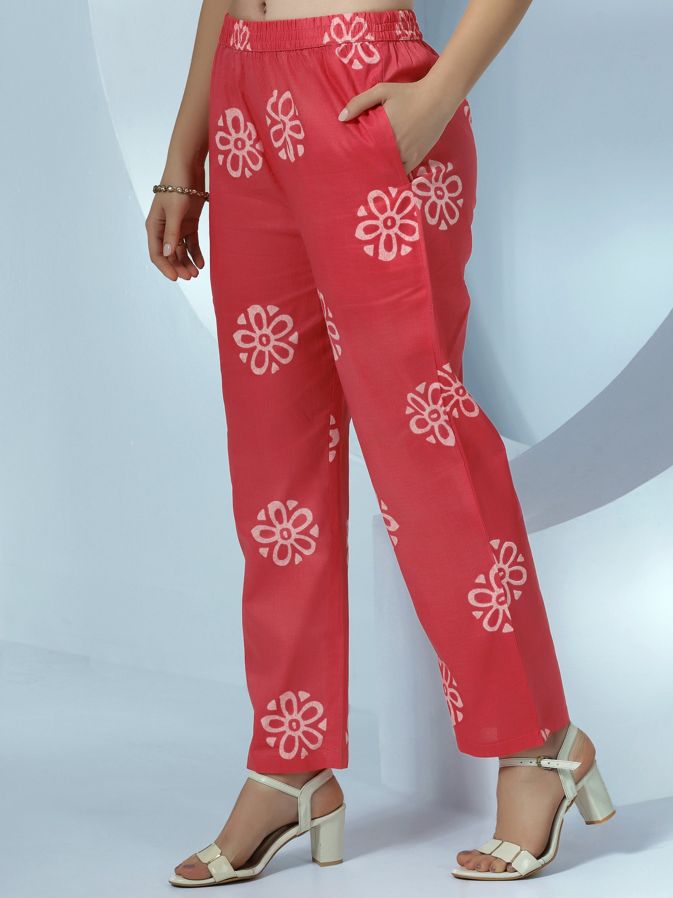 Coral Printed Cotton Straight Suit With Dupatta