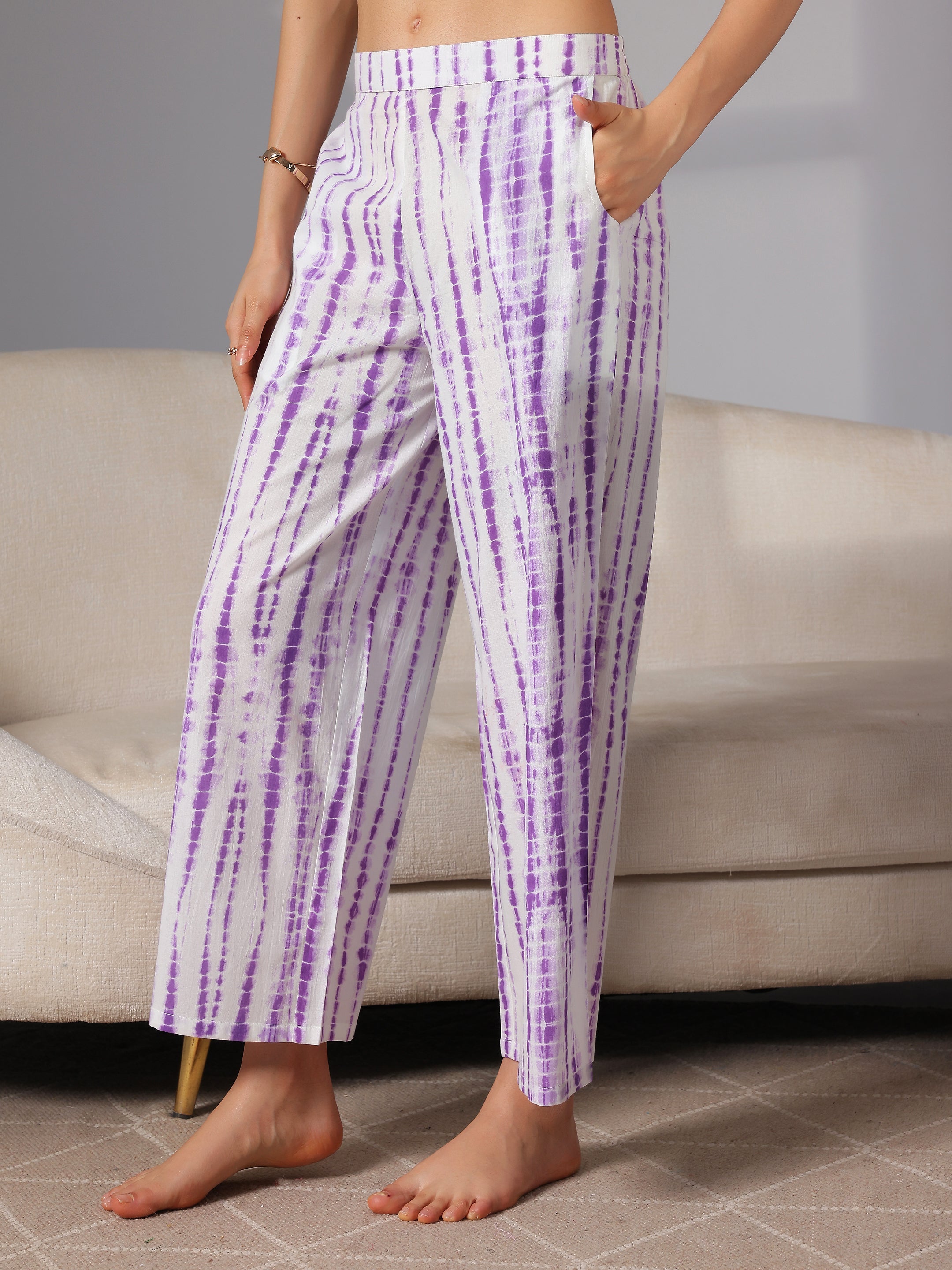 Purple Printed Cotton Night Suits