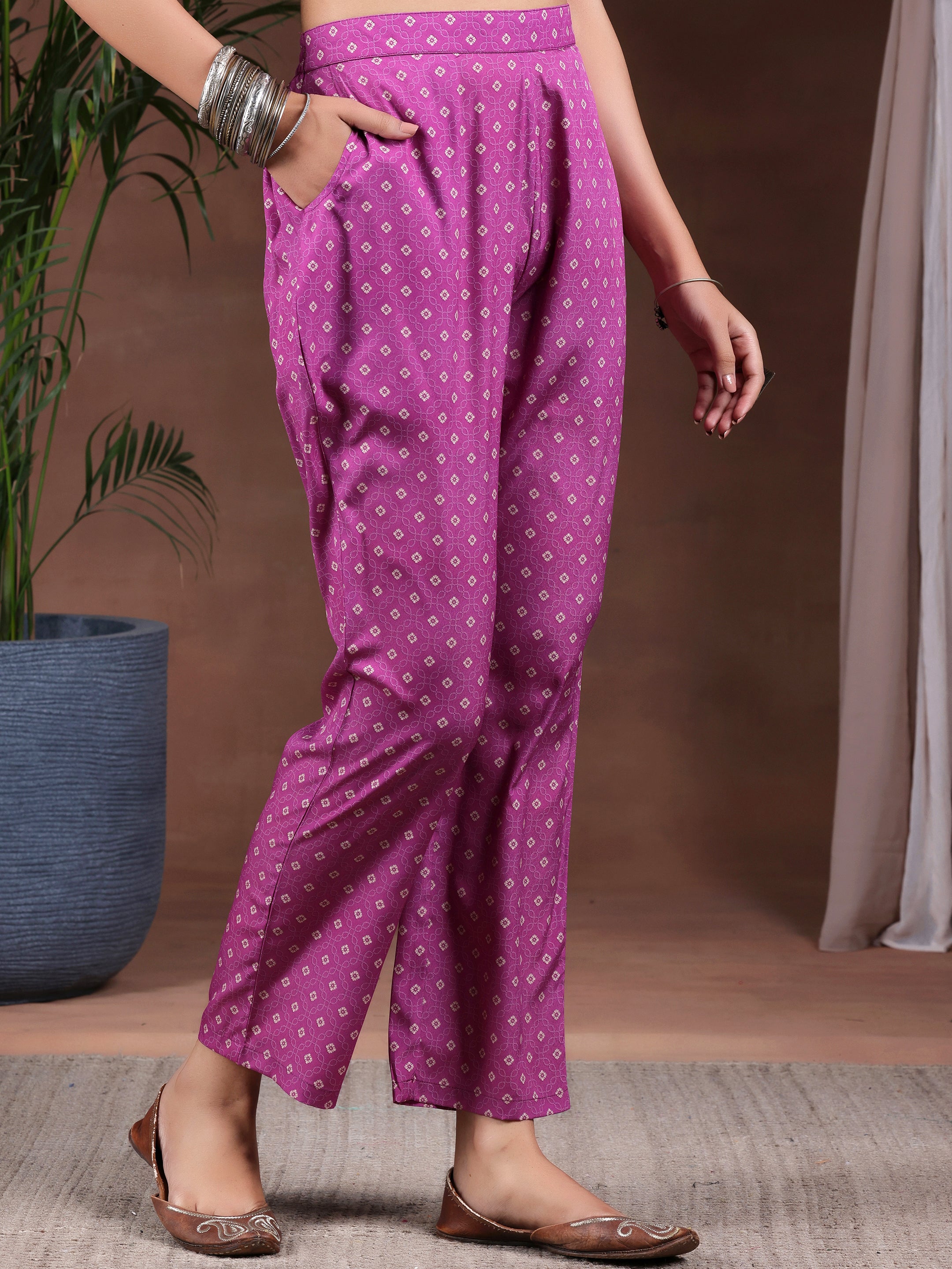 Wine Printed Poly Crepe Straight Suit With Dupatta