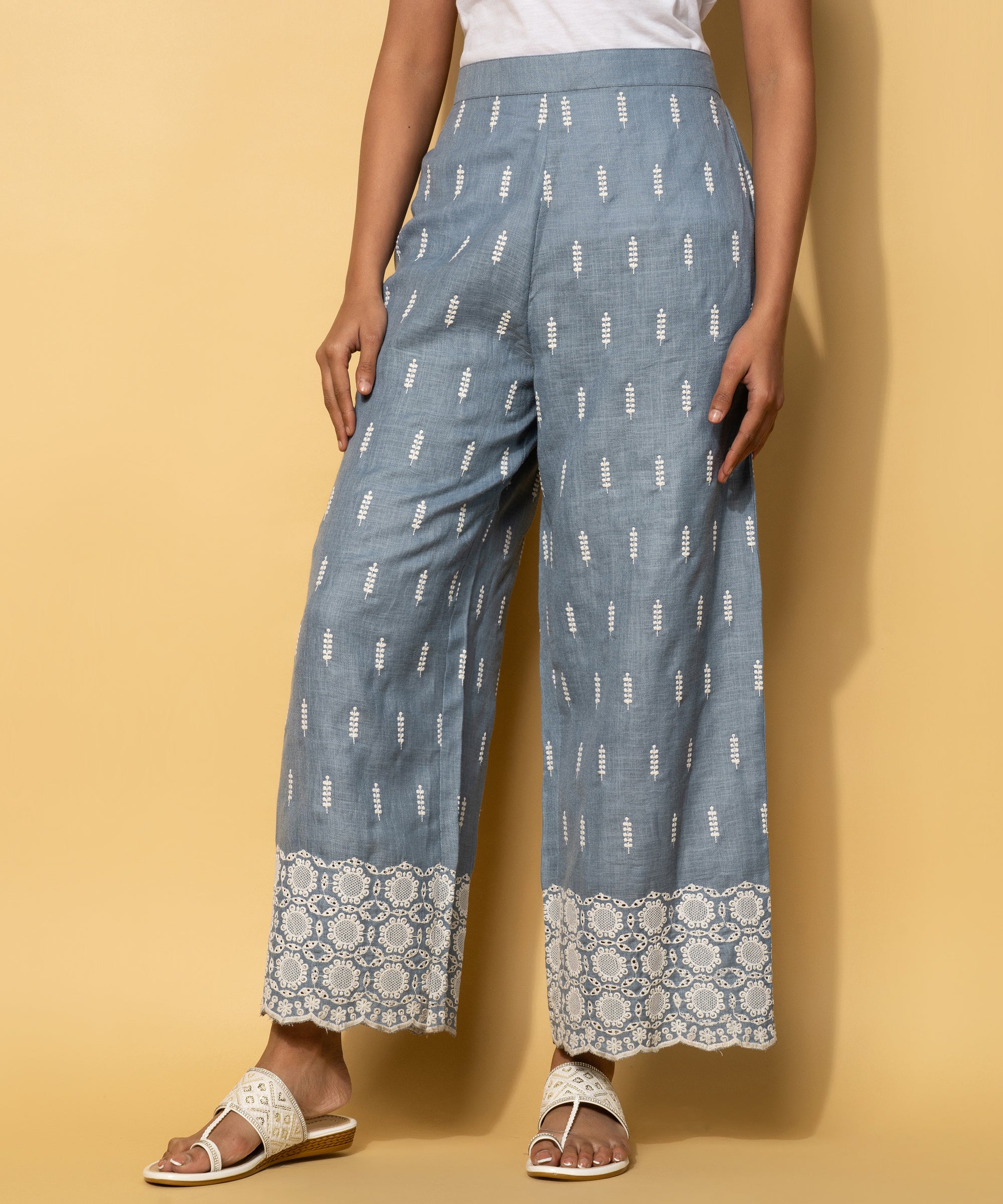 Blue Embroidered Linen Co-Ords