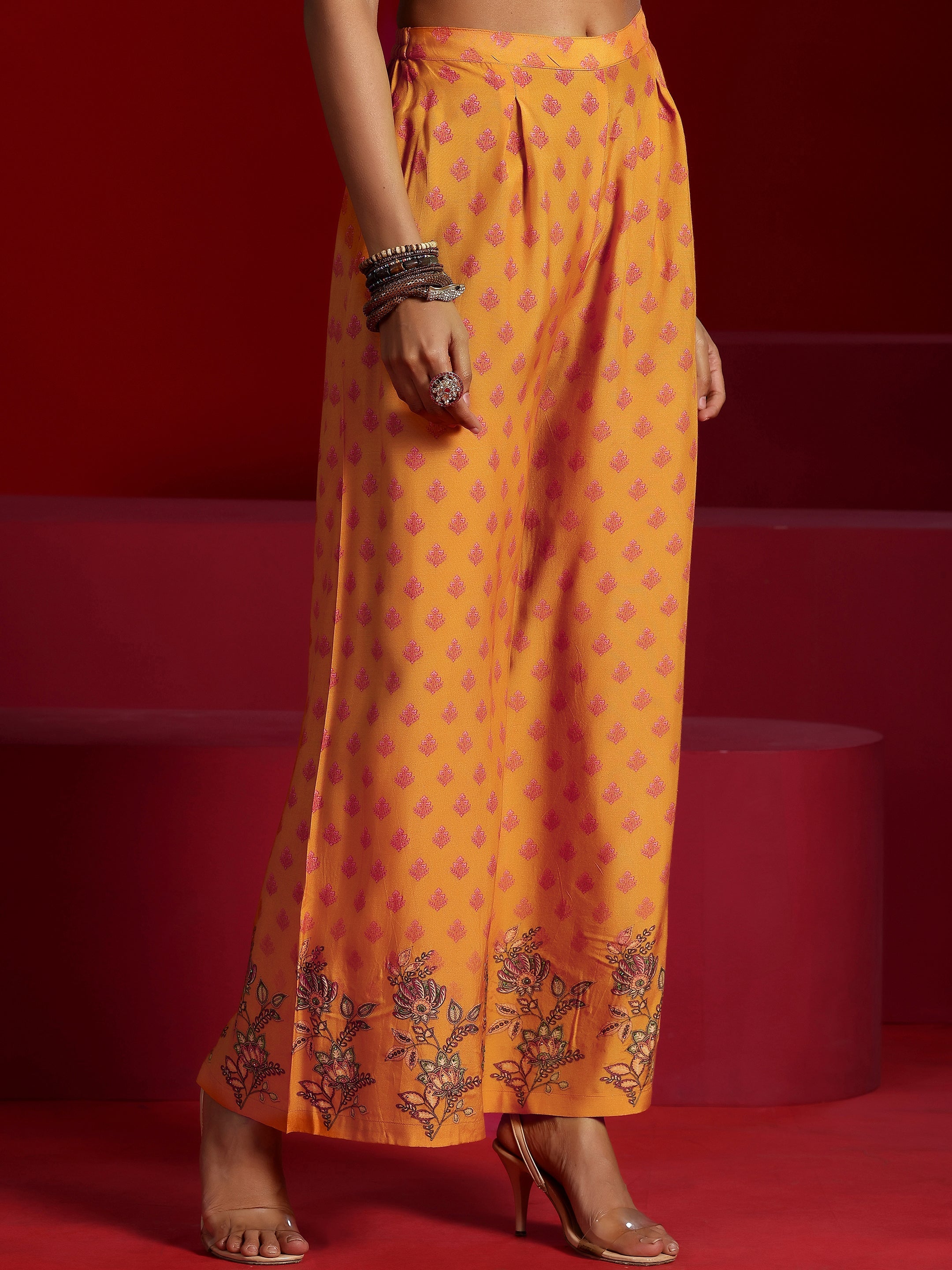 Libas Art Mustard Printed Silk Blend Co-Ords