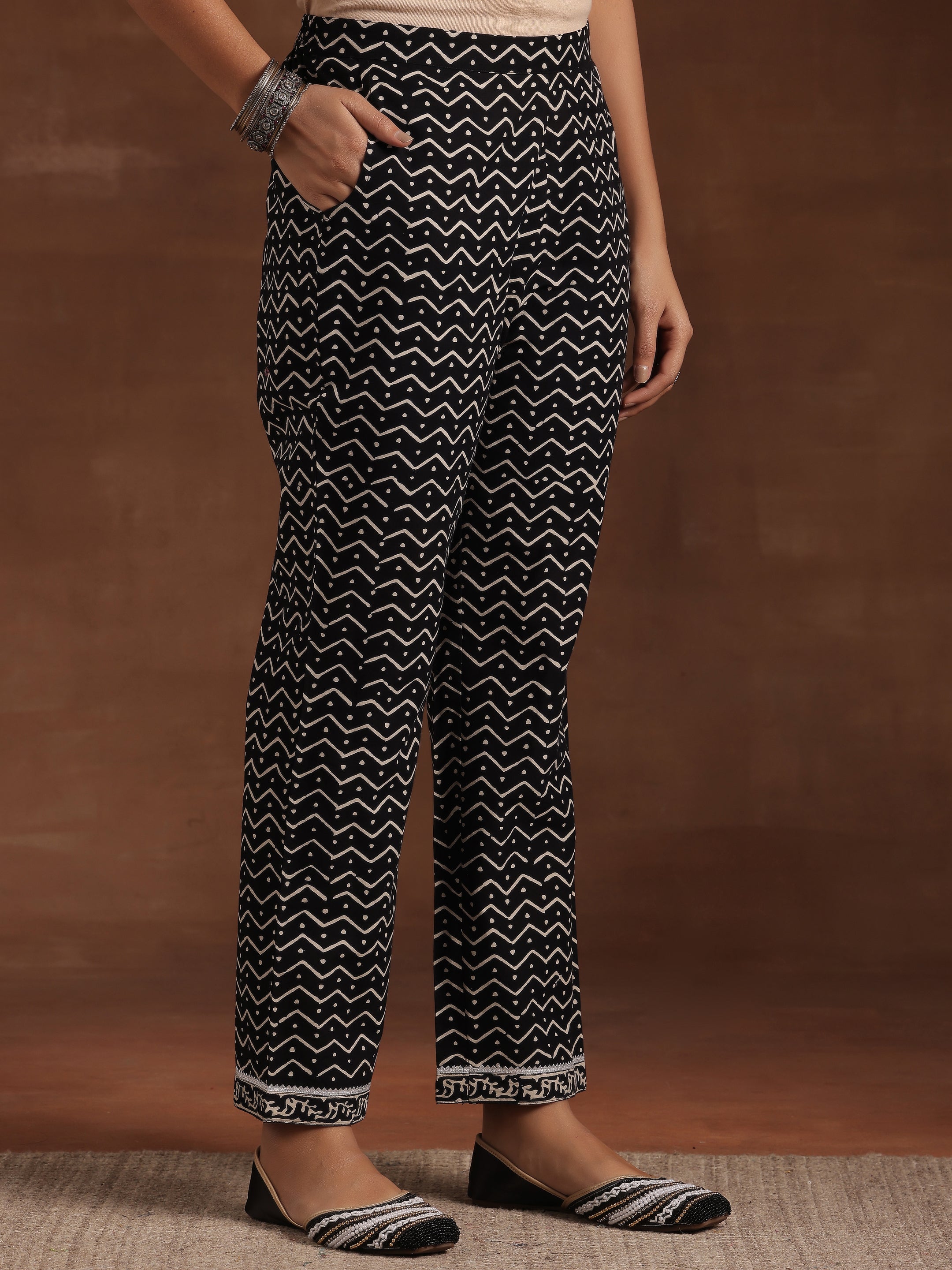 Monochrome Printed Cotton Straight Suit With Dupatta