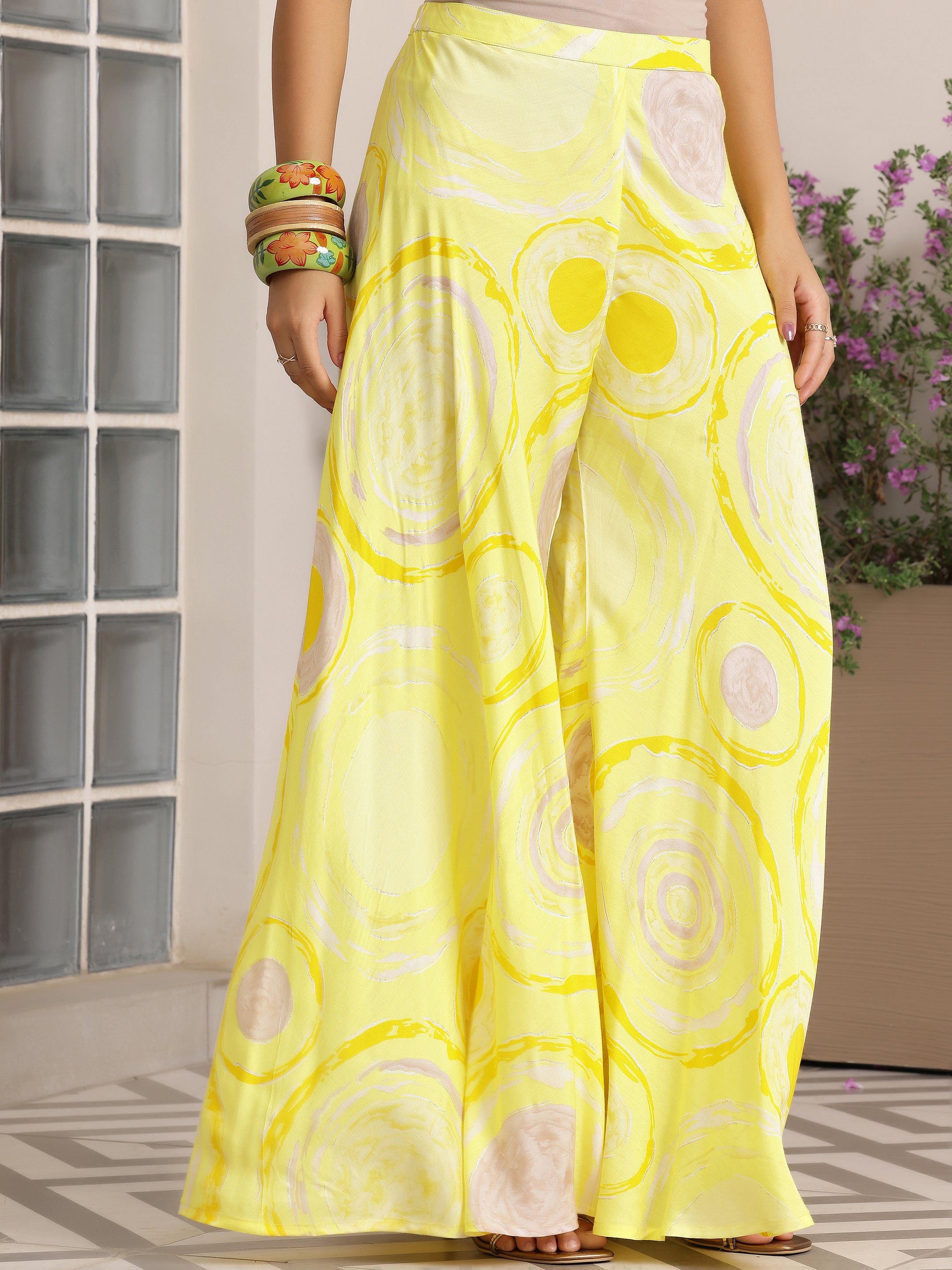 Yellow Printed Silk Blend Co-Ords