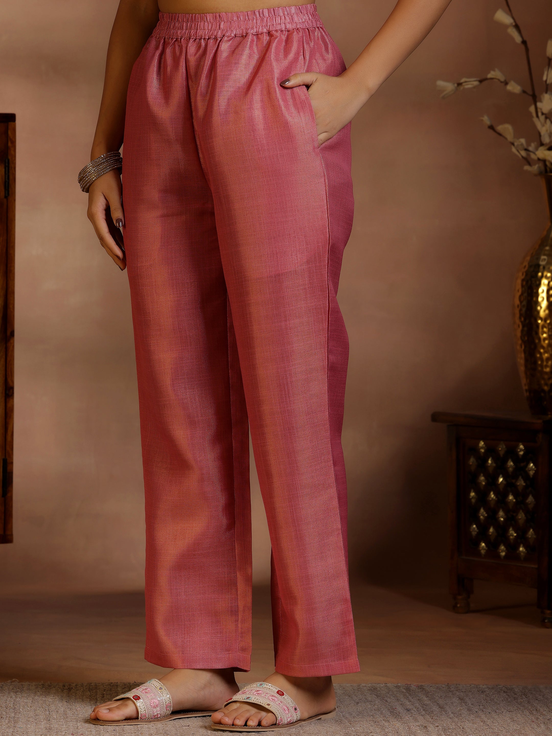 Pink Printed Silk Straight Suit With Dupatta