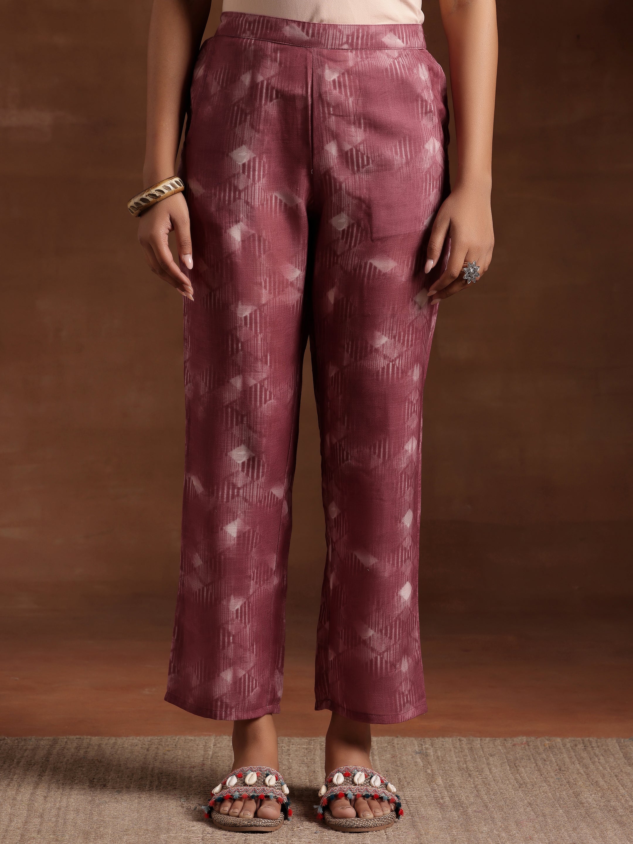 Mauve Printed Cotton Straight Suit With Dupatta