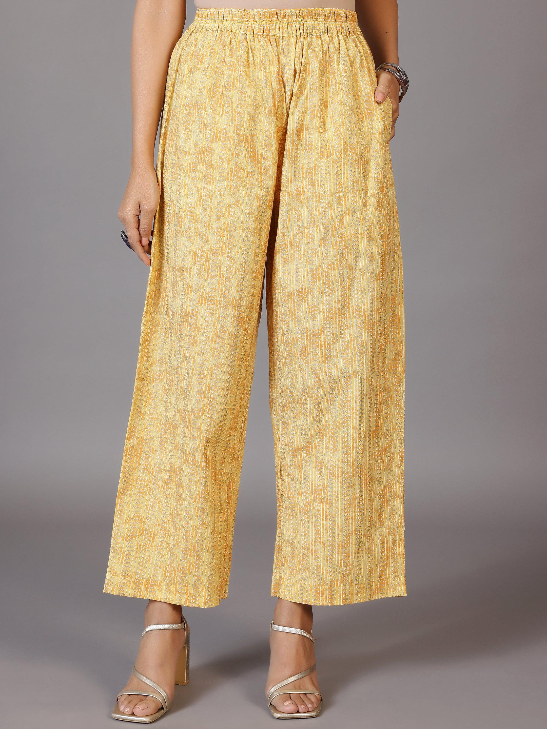 Yellow Printed Cotton Straight Suit With Dupatta