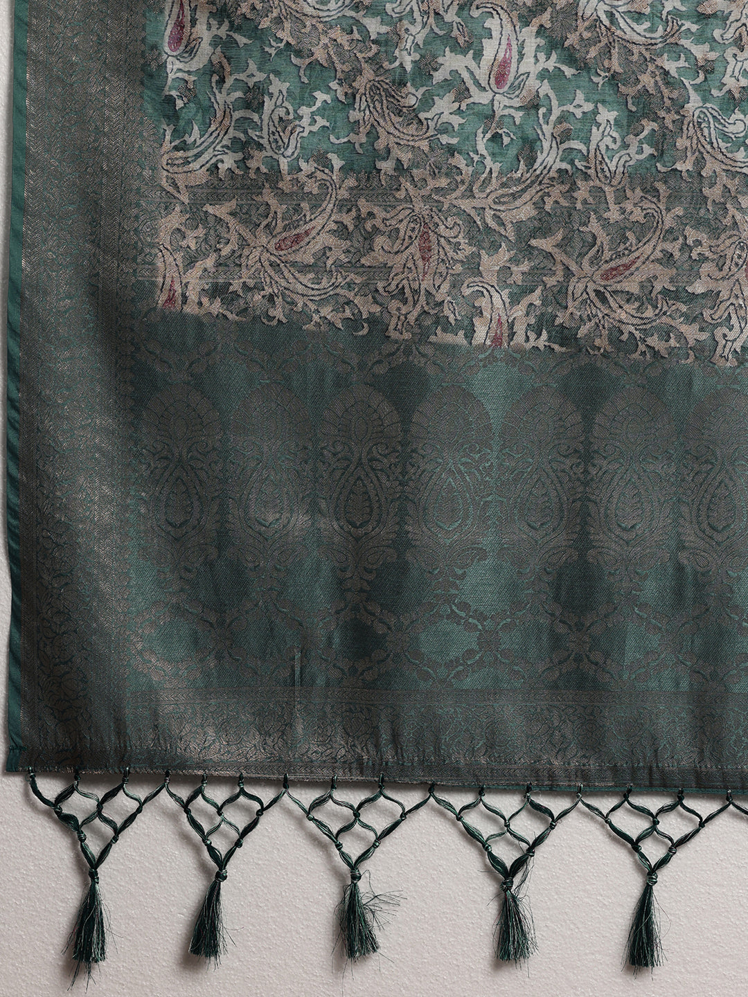 Green Woven Design Brocade Saree With Unstitched Blouse Piece