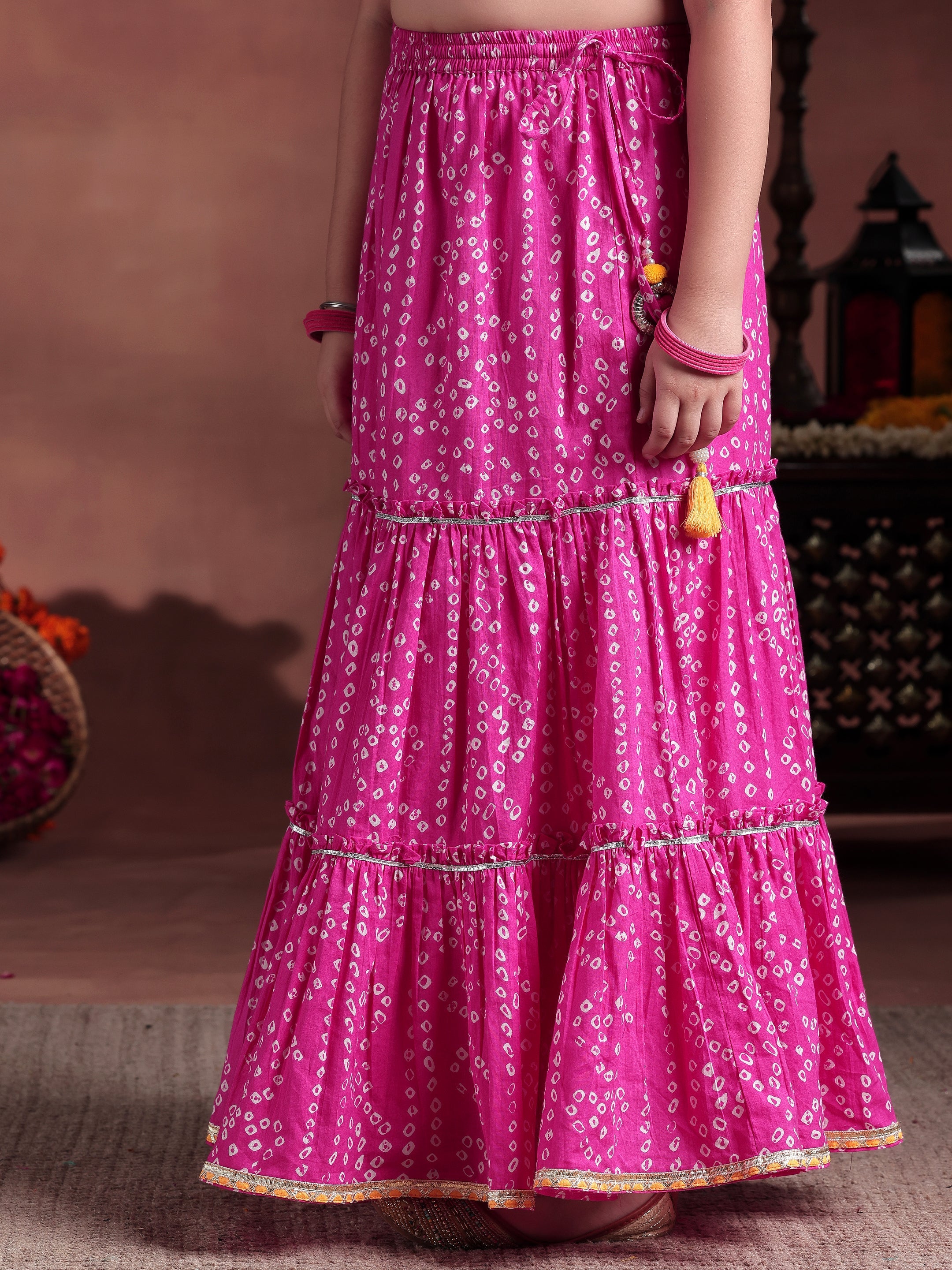 Kids Pink Printed Cotton Ready to Wear Lehenga Choli