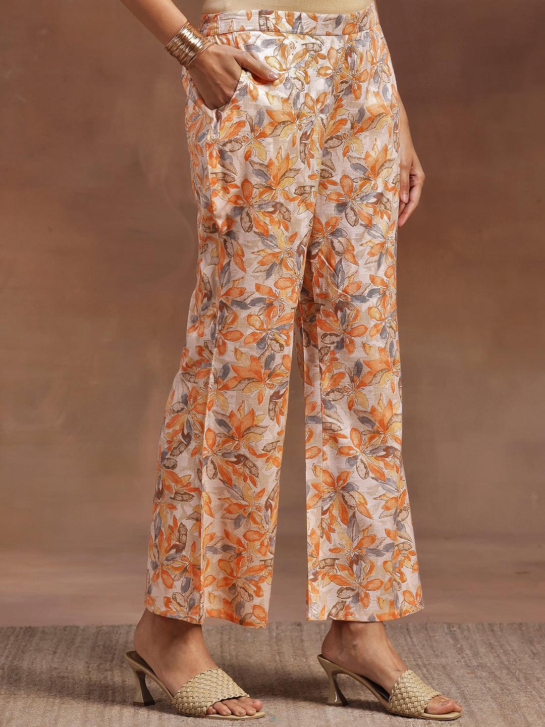 Orange Printed Cotton Blend Co-Ords