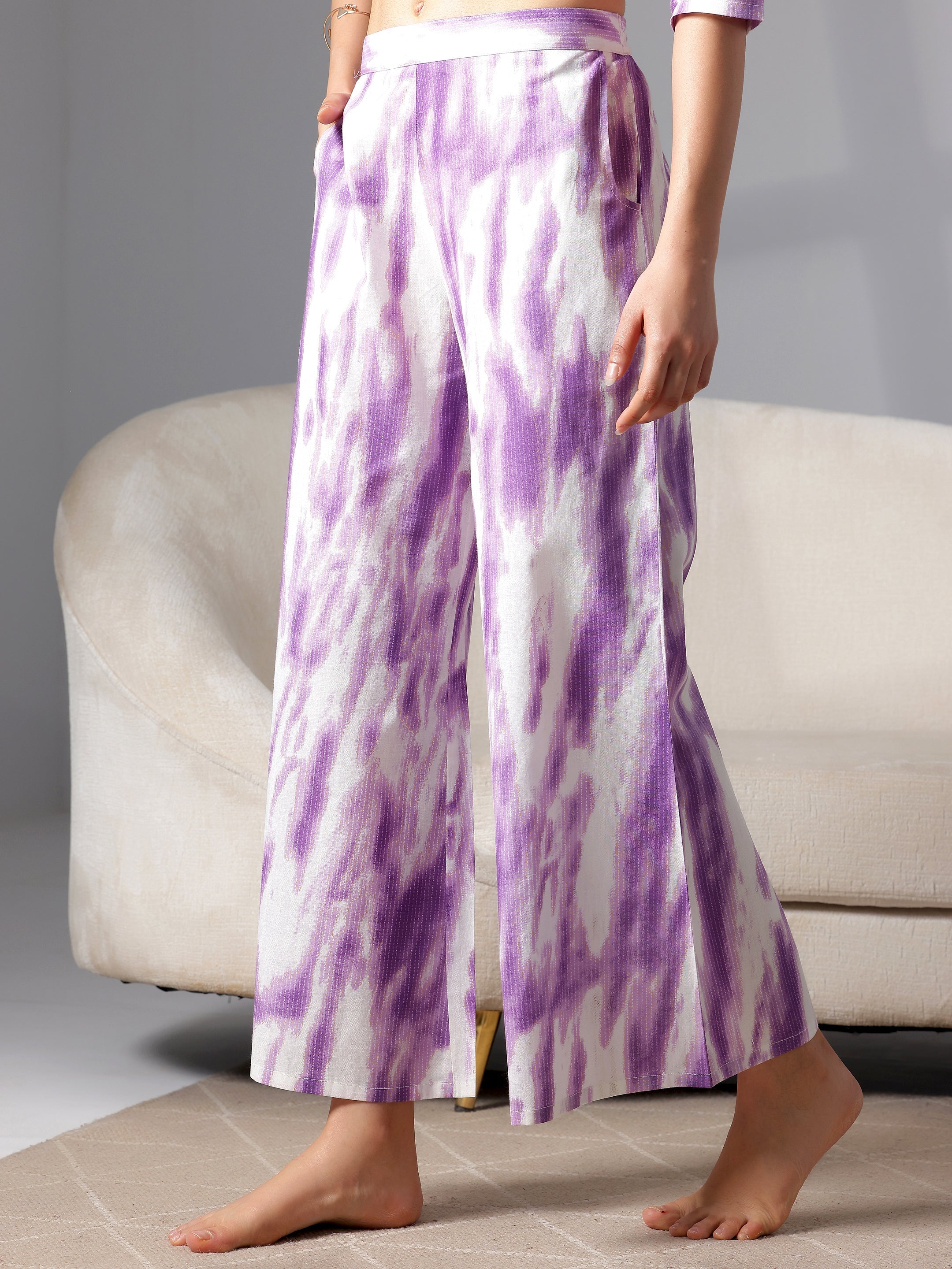 Purple Printed Cotton Night Suits