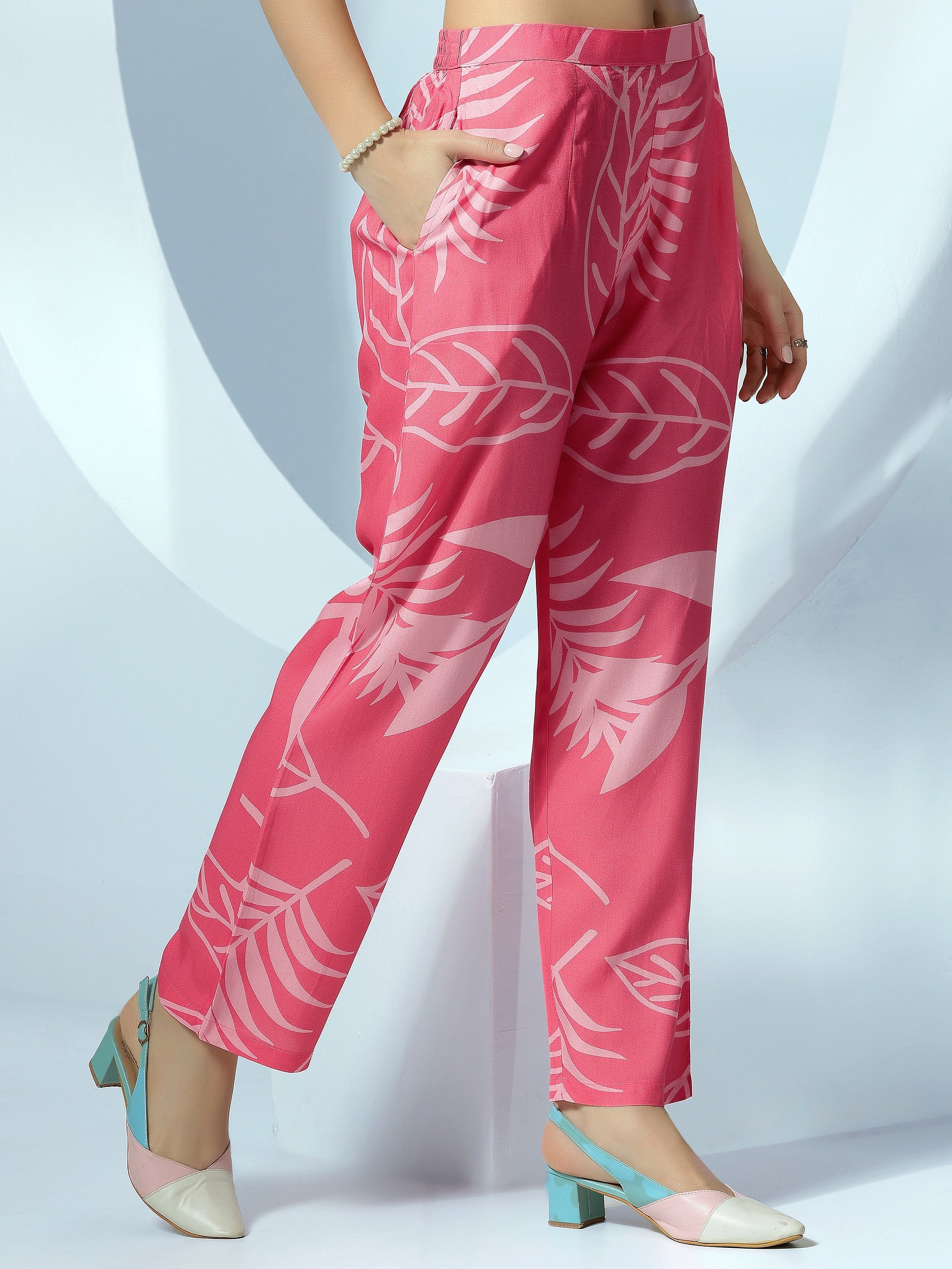 Pink Printed Silk Blend Co-Ords