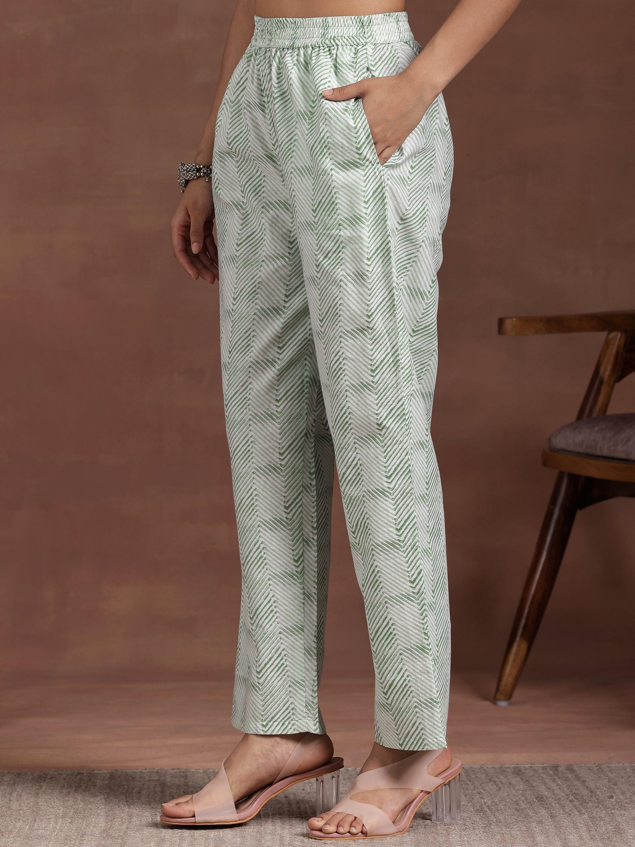 Green Printed Cotton Straight Suit With Dupatta