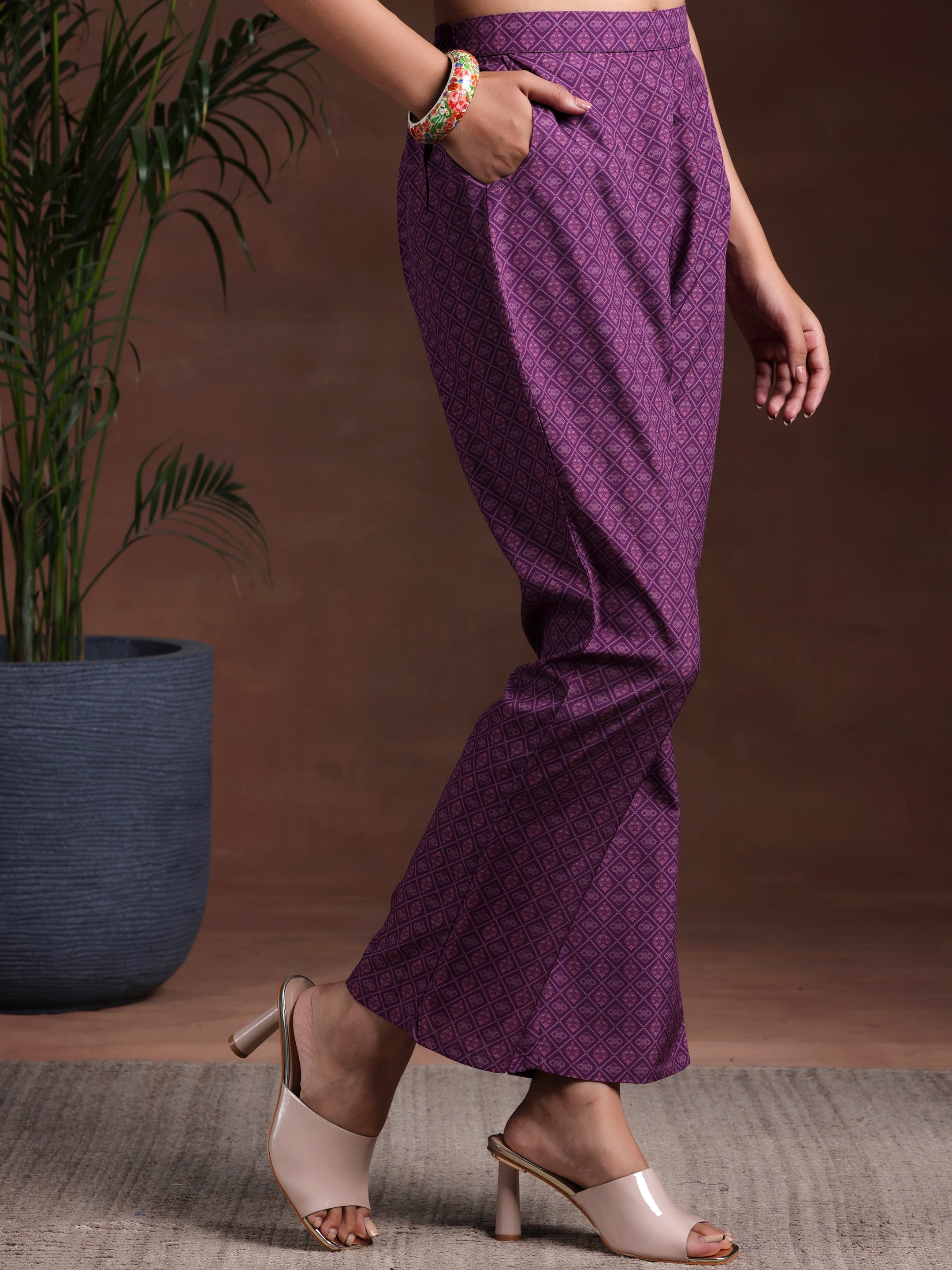 Wine Printed Poly Crepe Straight Suit With Dupatta