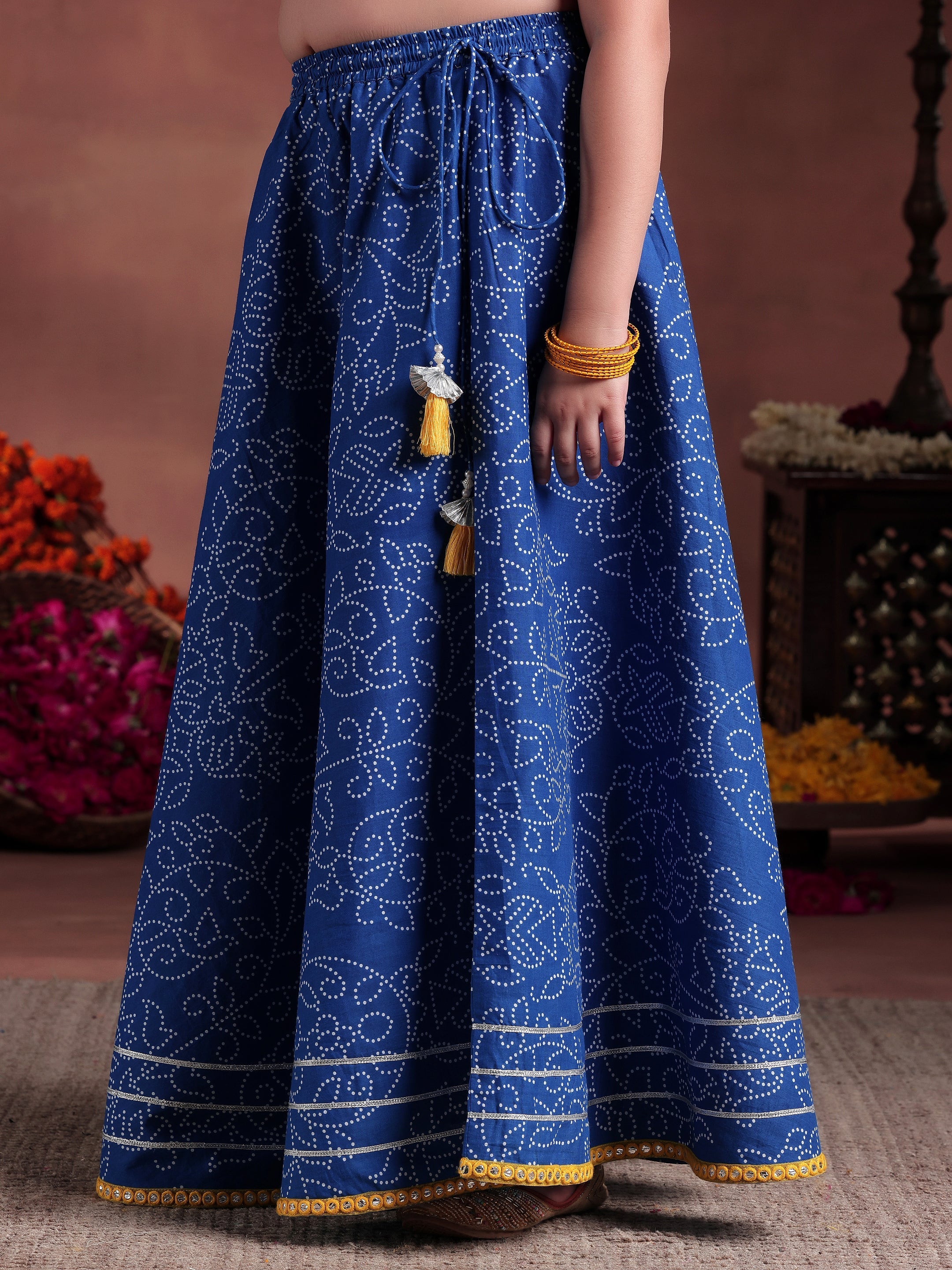 Kids Blue Printed Cotton Ready to Wear Lehenga Choli