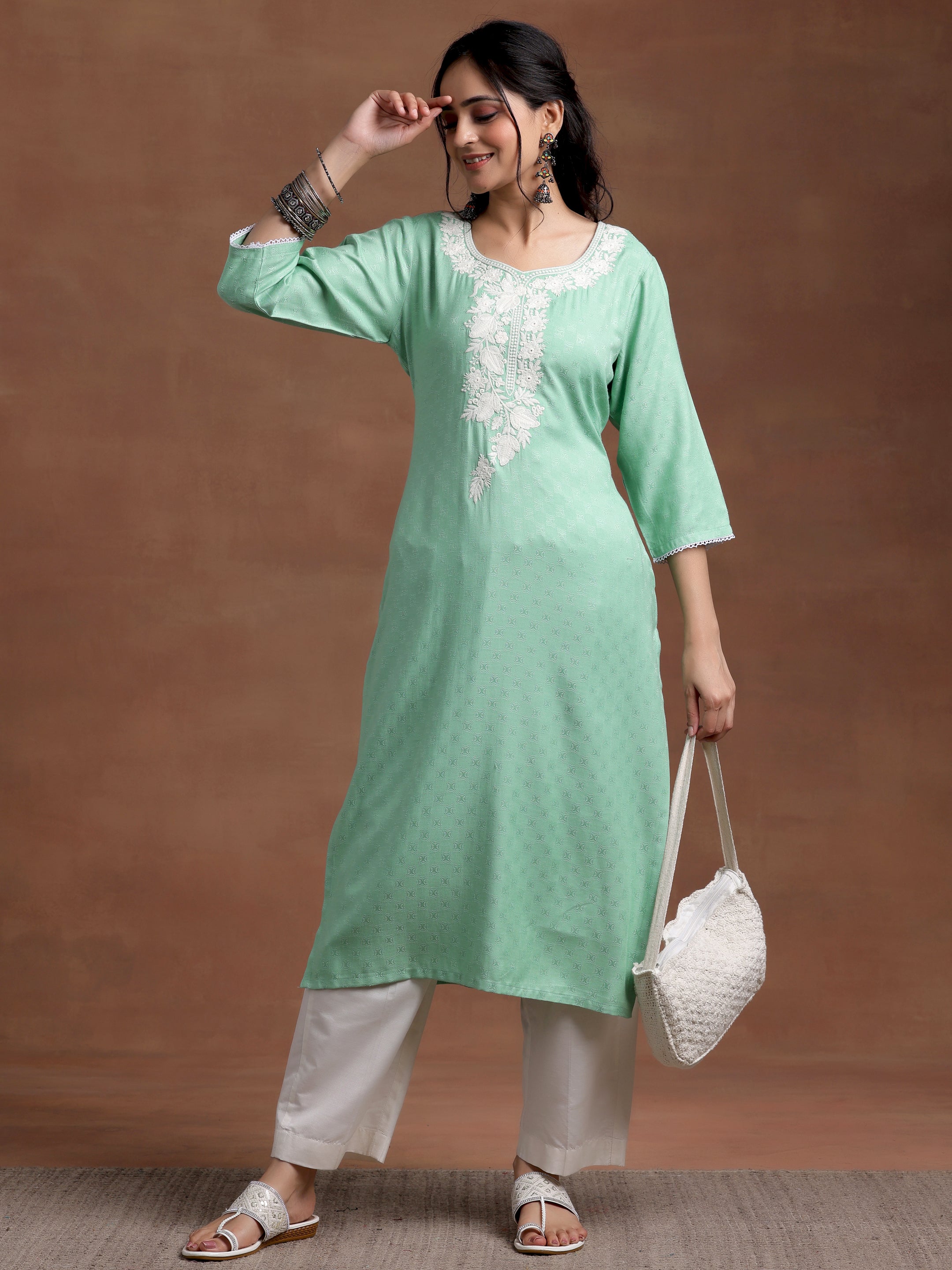 Green Yoke Design Rayon Straight Kurta