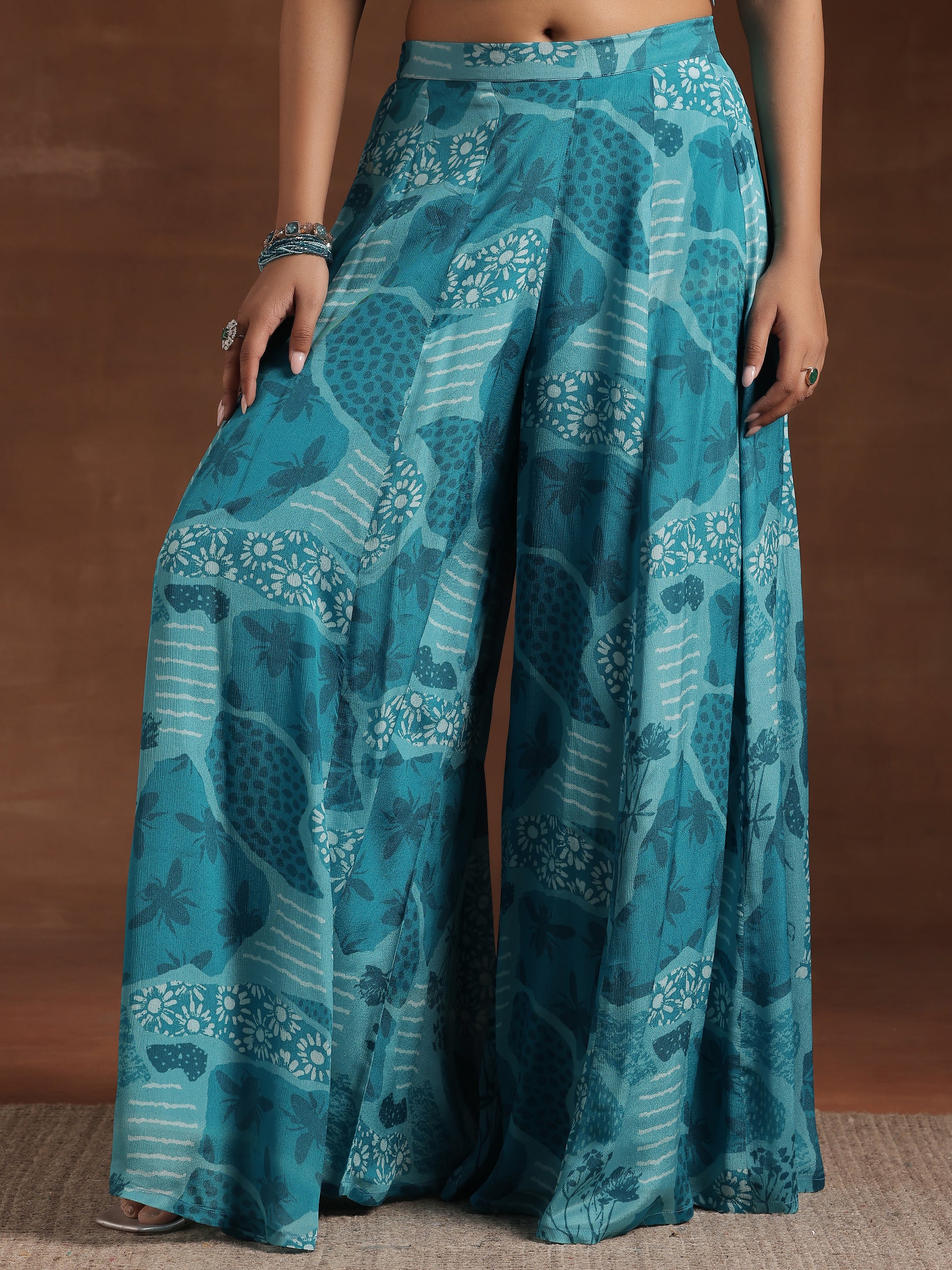 Blue Printed Silk Blend Co-Ords