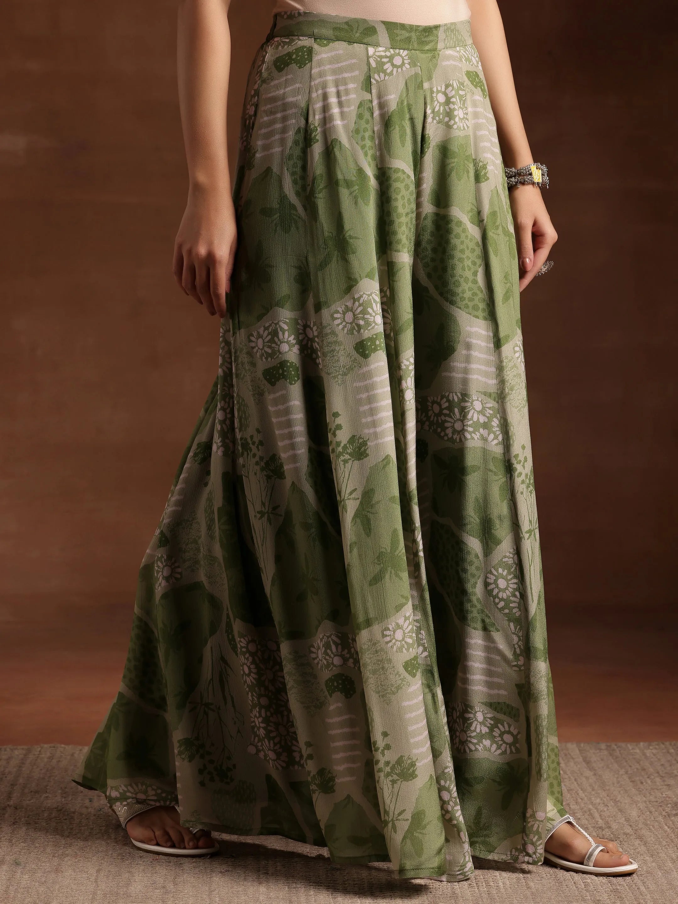 Green Printed Silk Blend Co-Ords