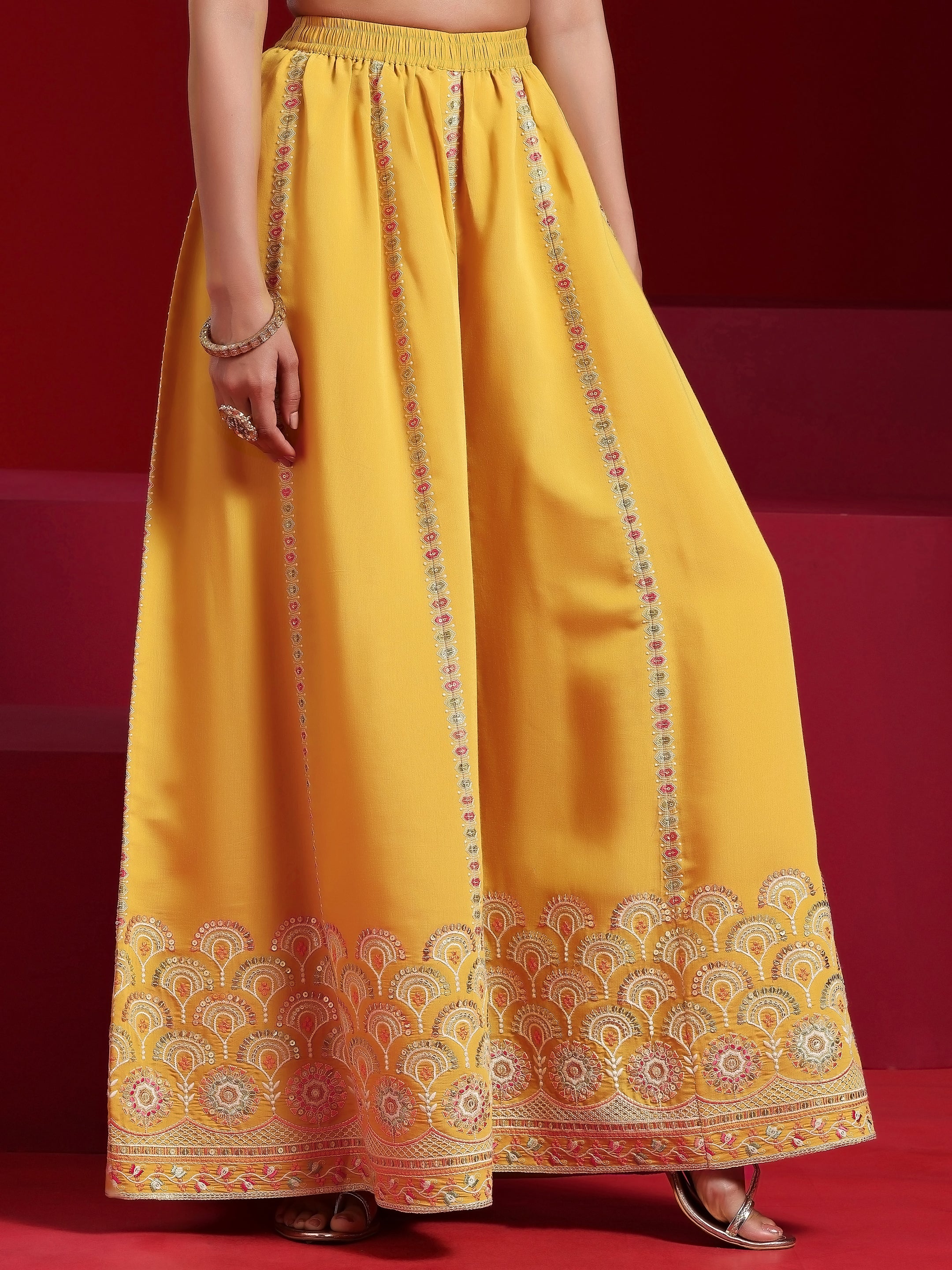 Libas Art Yellow Embroidered Silk Blend Straight Suit With Dupatta