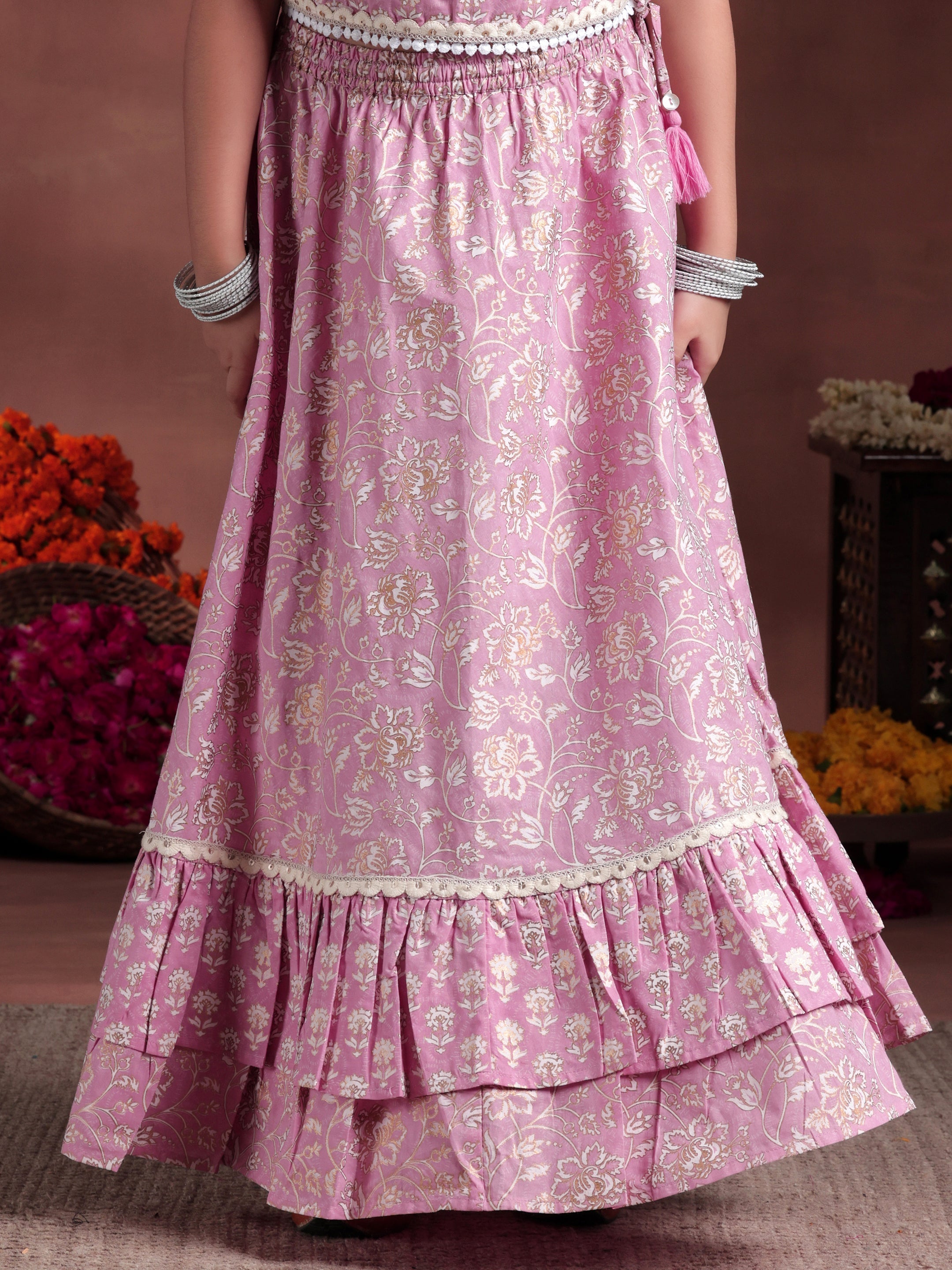 Pink Printed Cotton Lehenga Choli