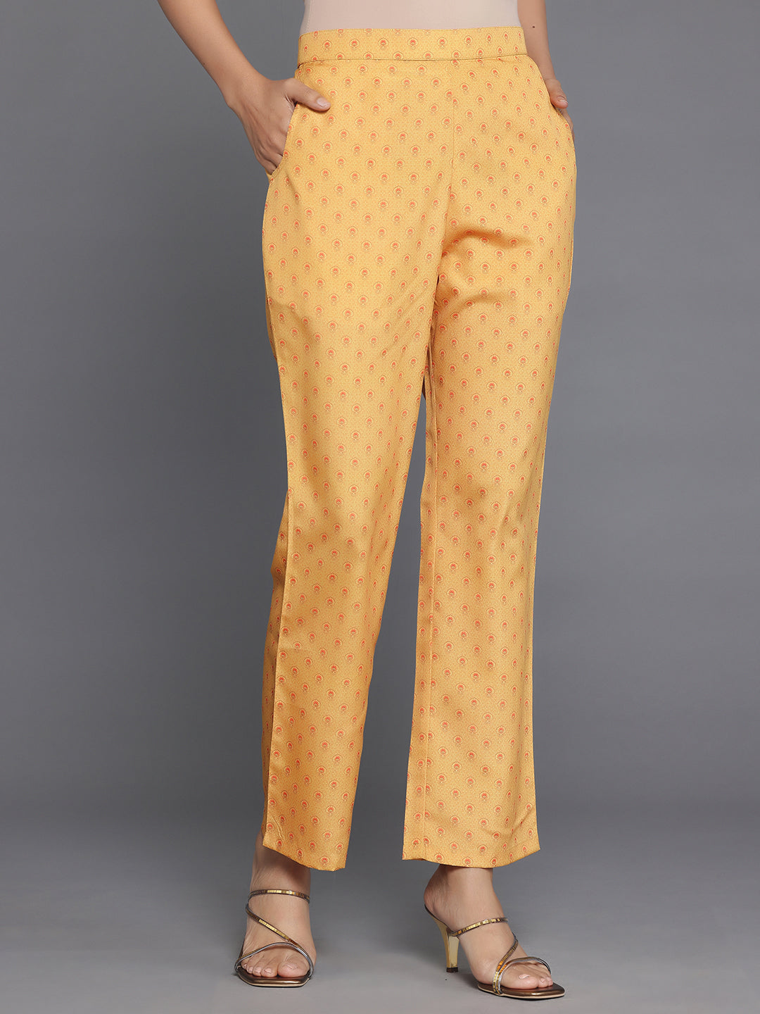 Mustard Printed Poly Crepe Straight Suit With Dupatta