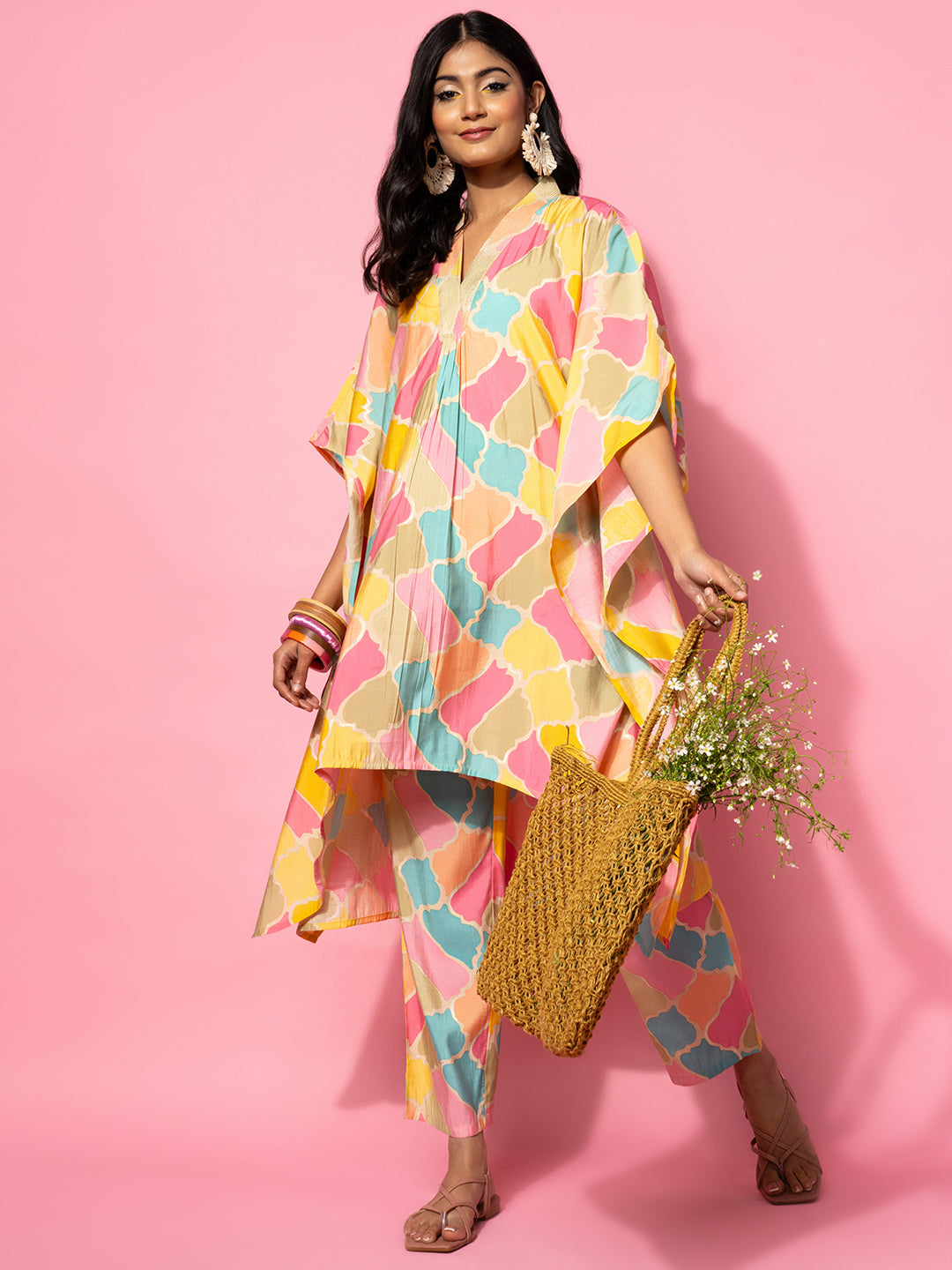 Multicoloured Printed Silk Blend Co-Ords