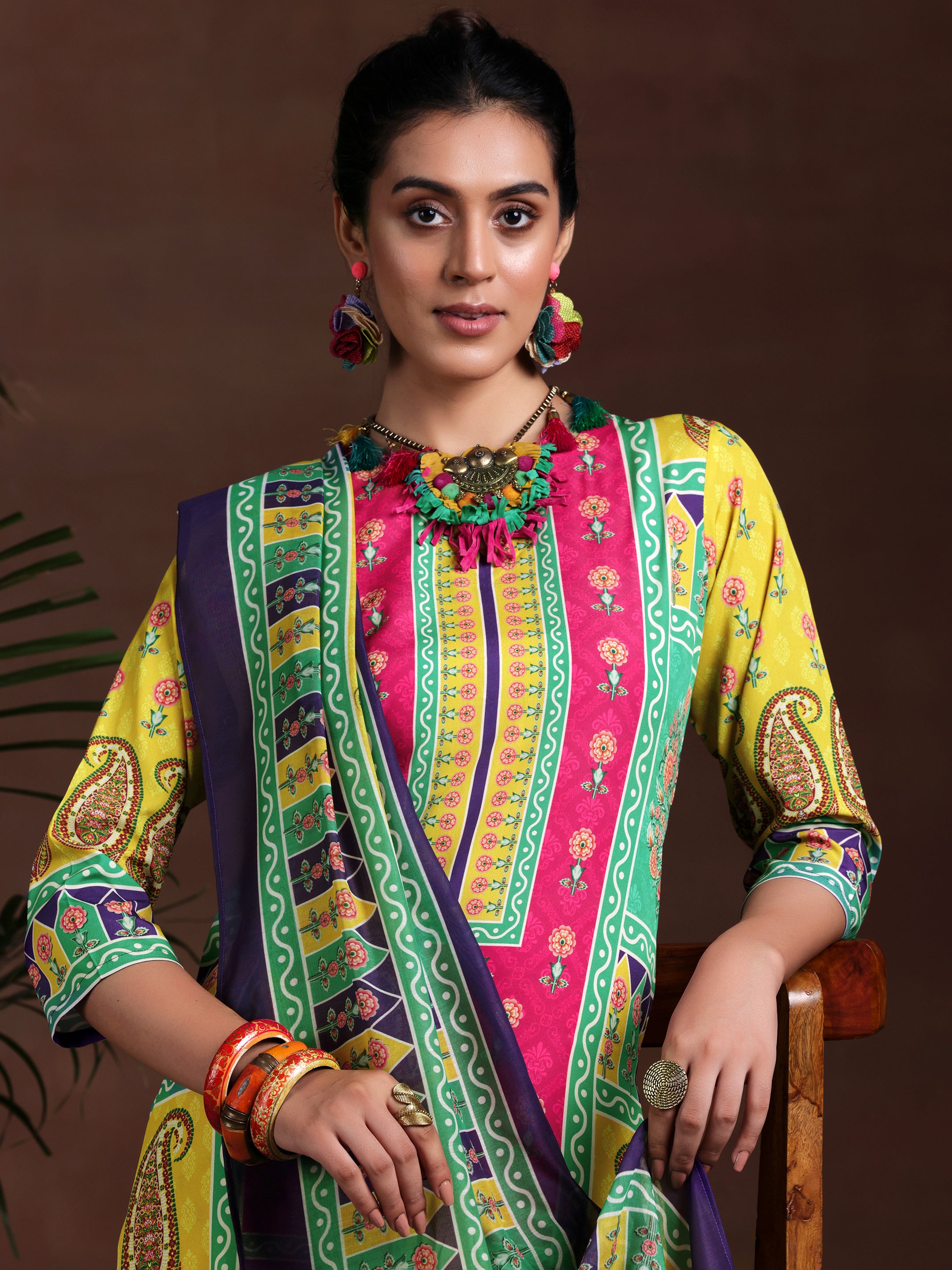 Multi Printed Poly Crepe Straight Suit With Dupatta