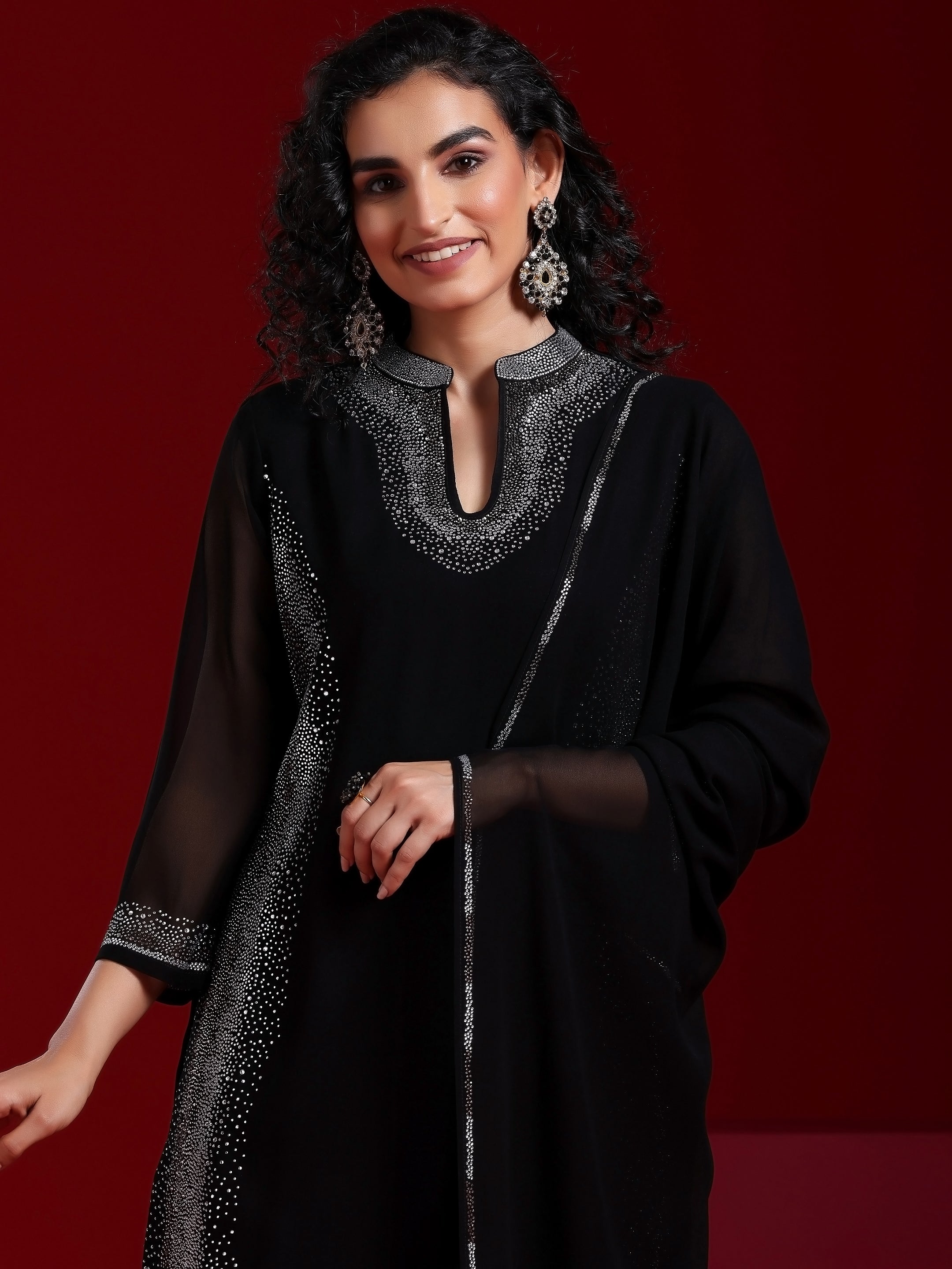 Libas Art Black Yoke Design Georgette Straight Suit With Dupatta