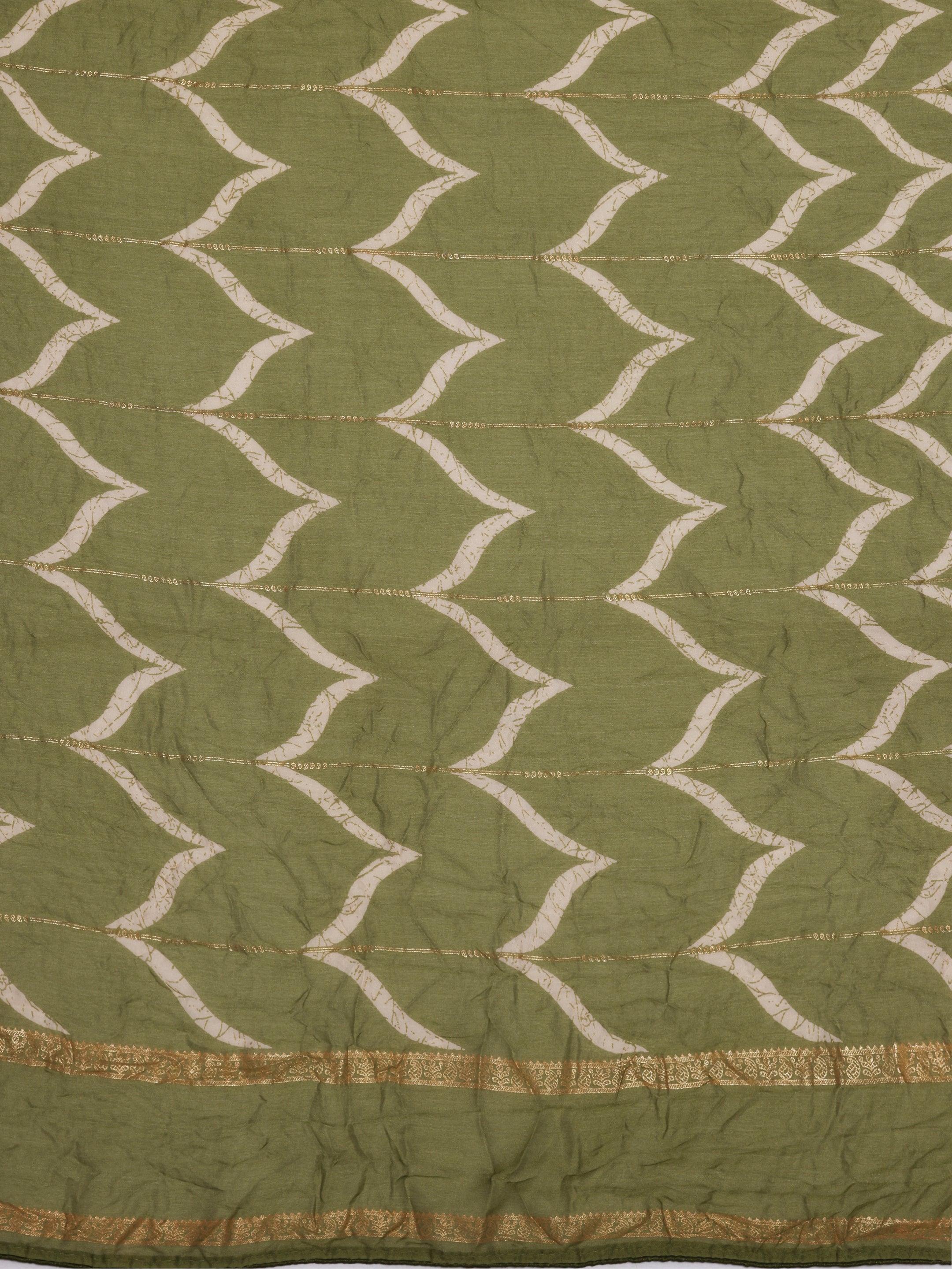 Green Printed Poly Georgette Saree With Unstitched Blouse Piece