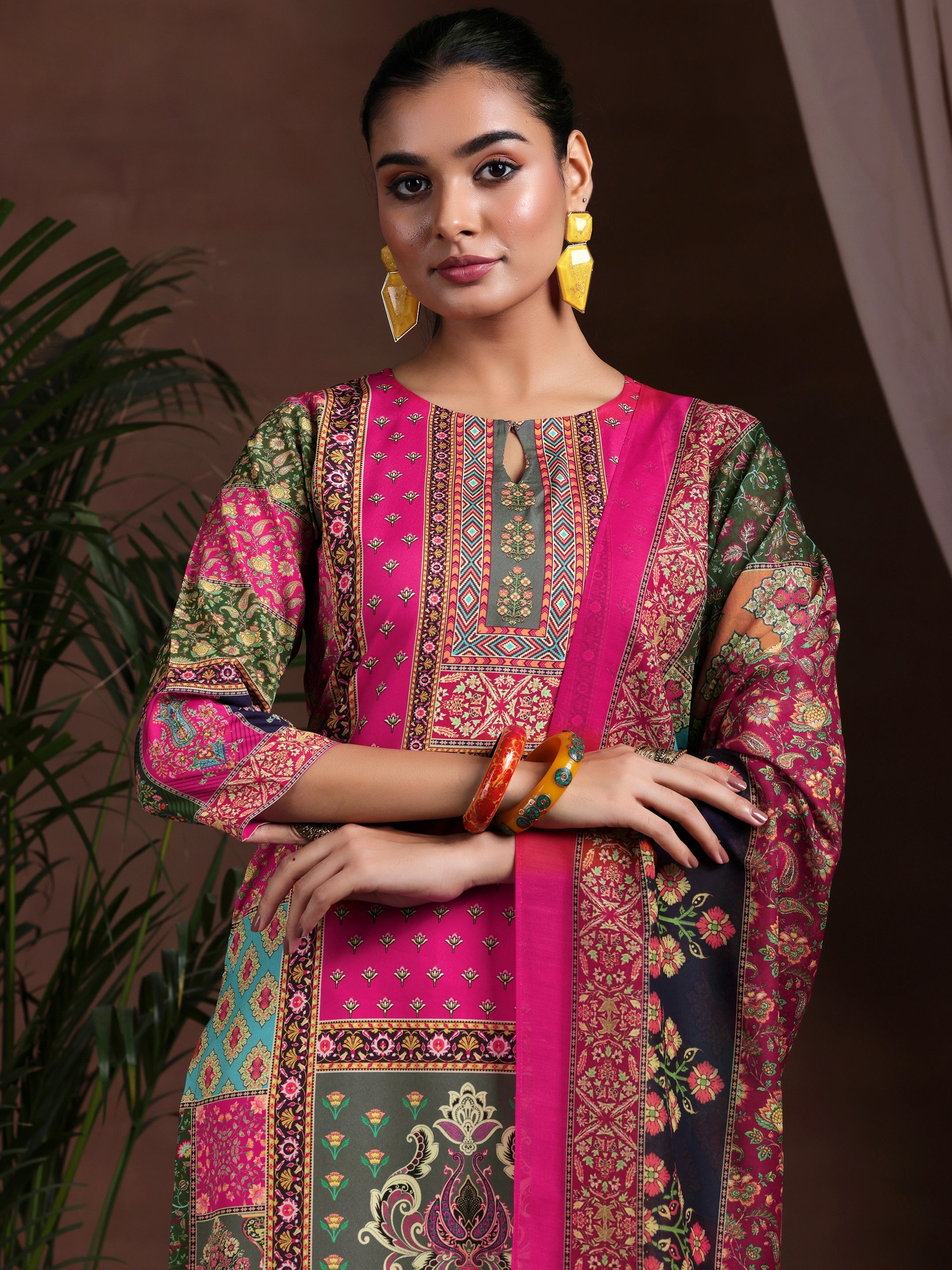 Multi Printed Poly Crepe Straight Suit With Dupatta