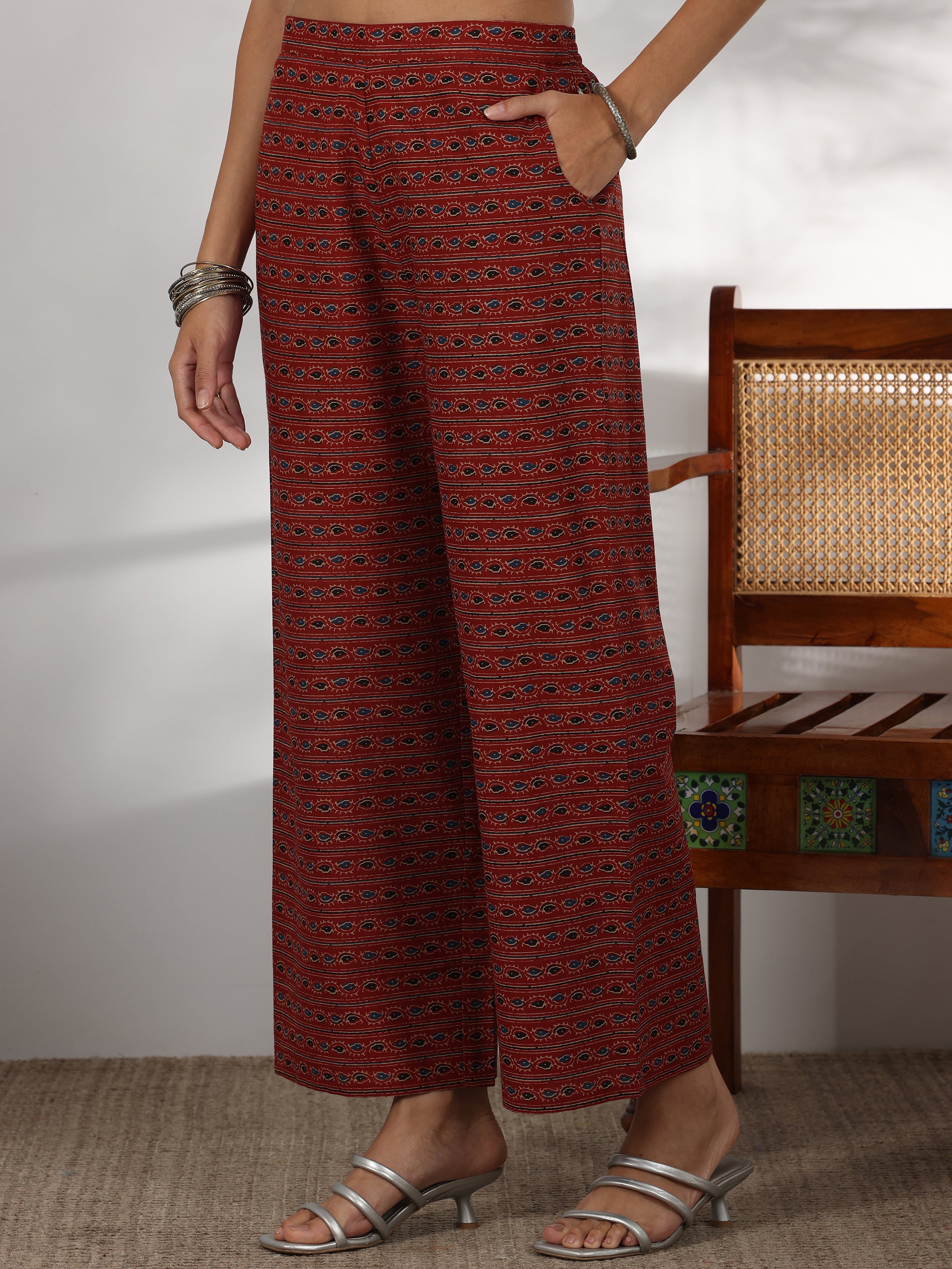 Rust Printed Cotton Straight Suit With Dupatta