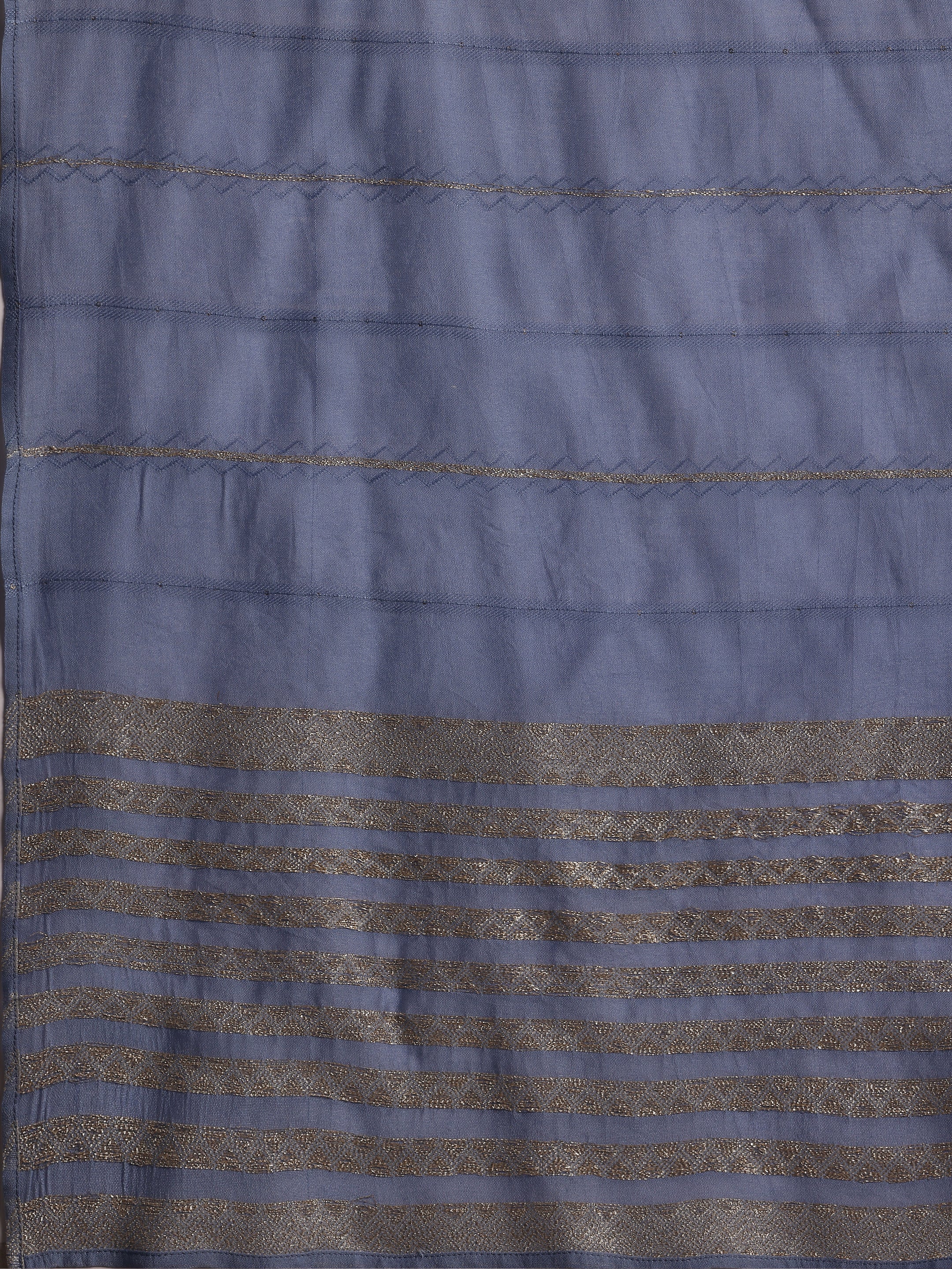 Blue Printed Silk Blend A-Line Kurta With Trousers & Dupatta