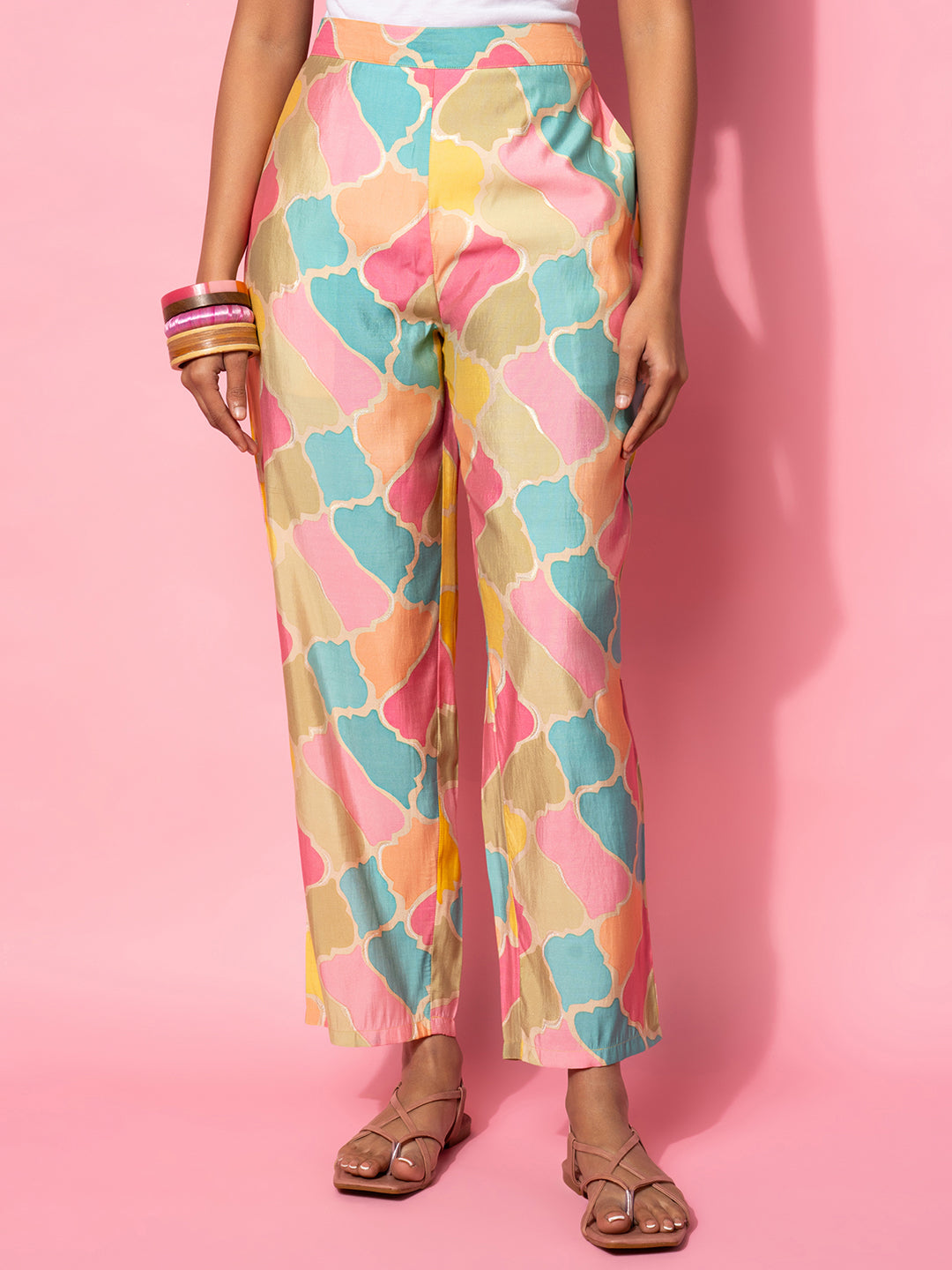 Multicoloured Printed Silk Blend Co-Ords