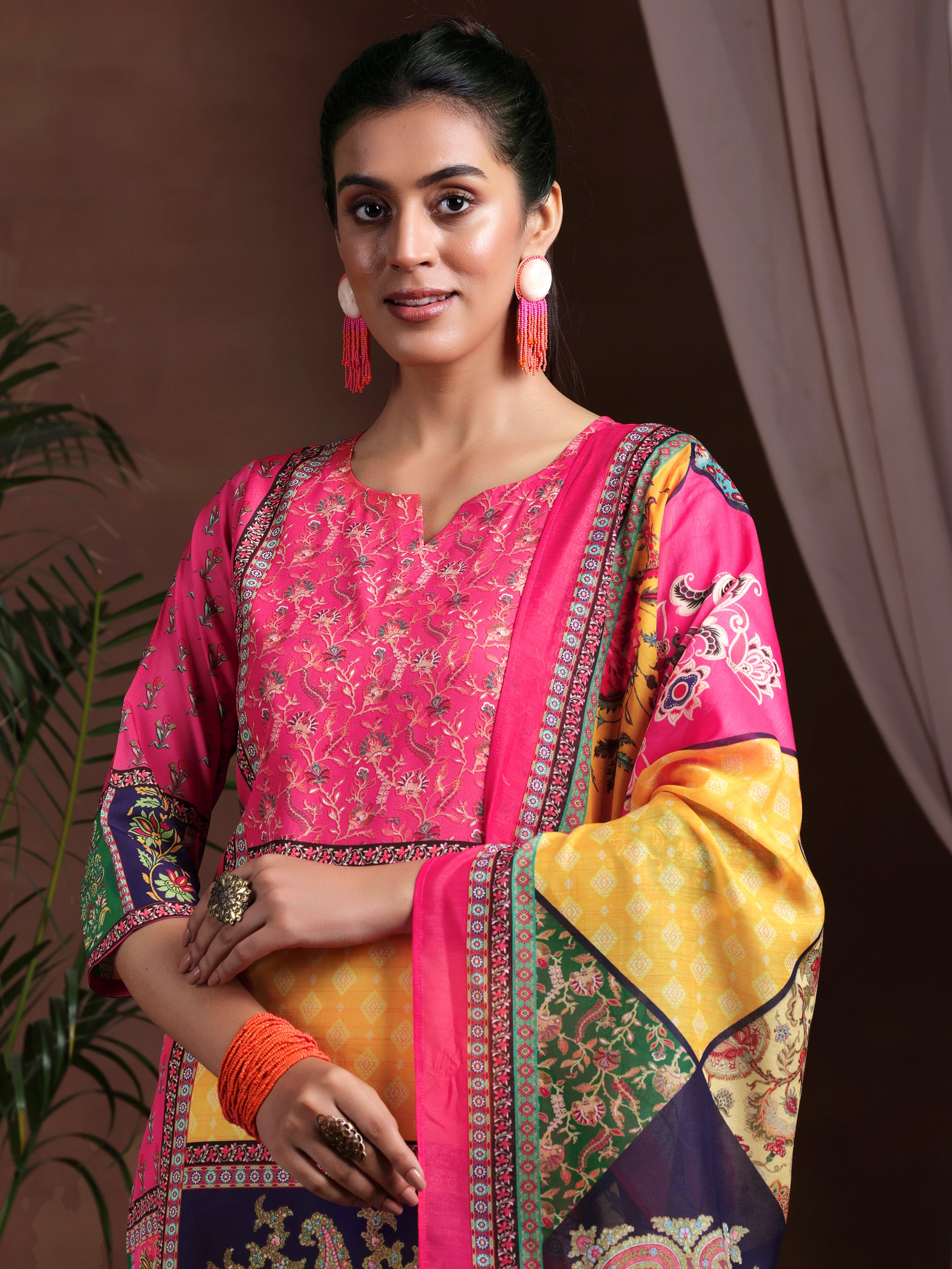 Multi Printed Poly Crepe Straight Suit With Dupatta