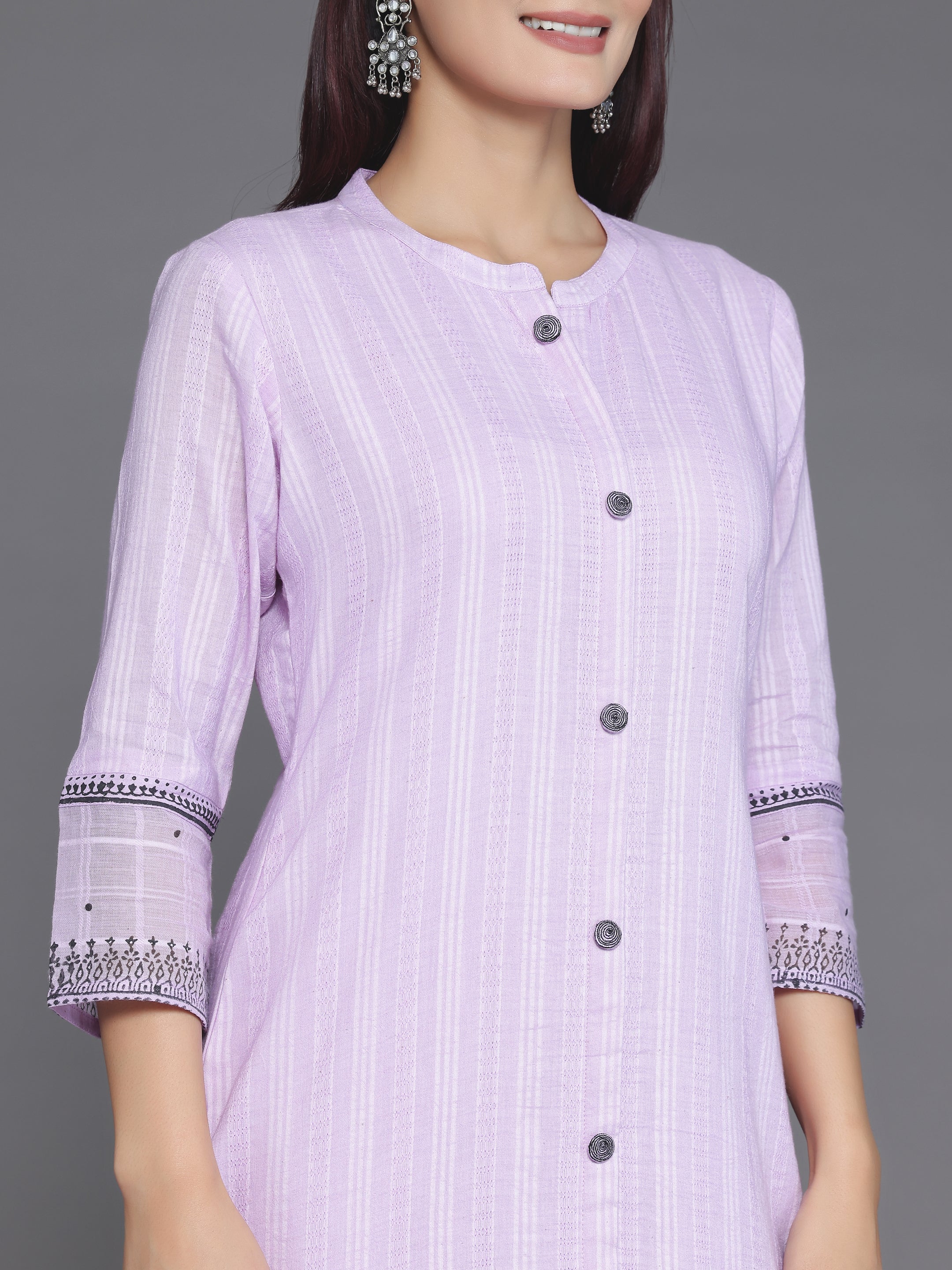 Lavender Woven Design Cotton Straight Suit With Dupatta