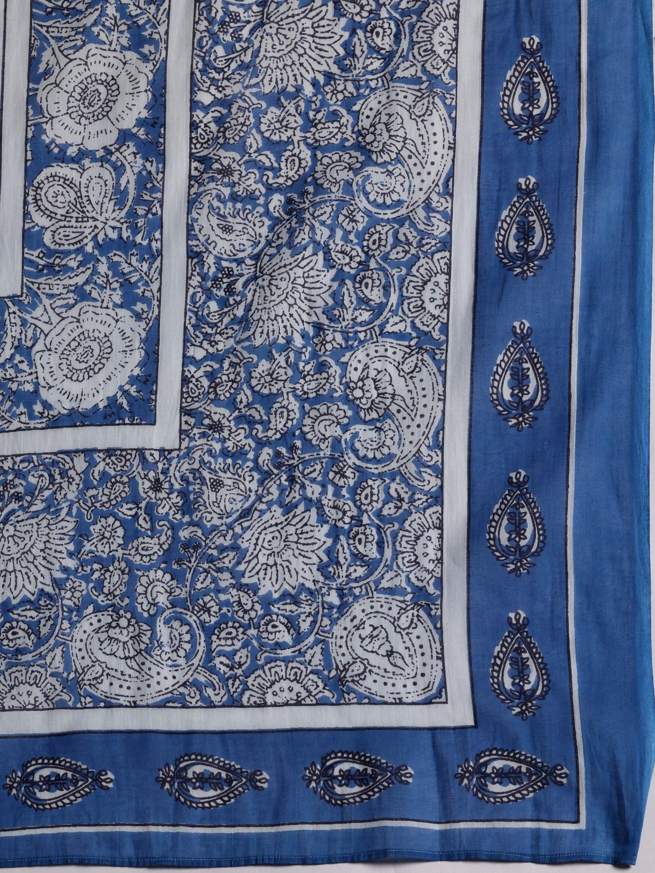 Blue Printed Cotton Straight Suit With Dupatta