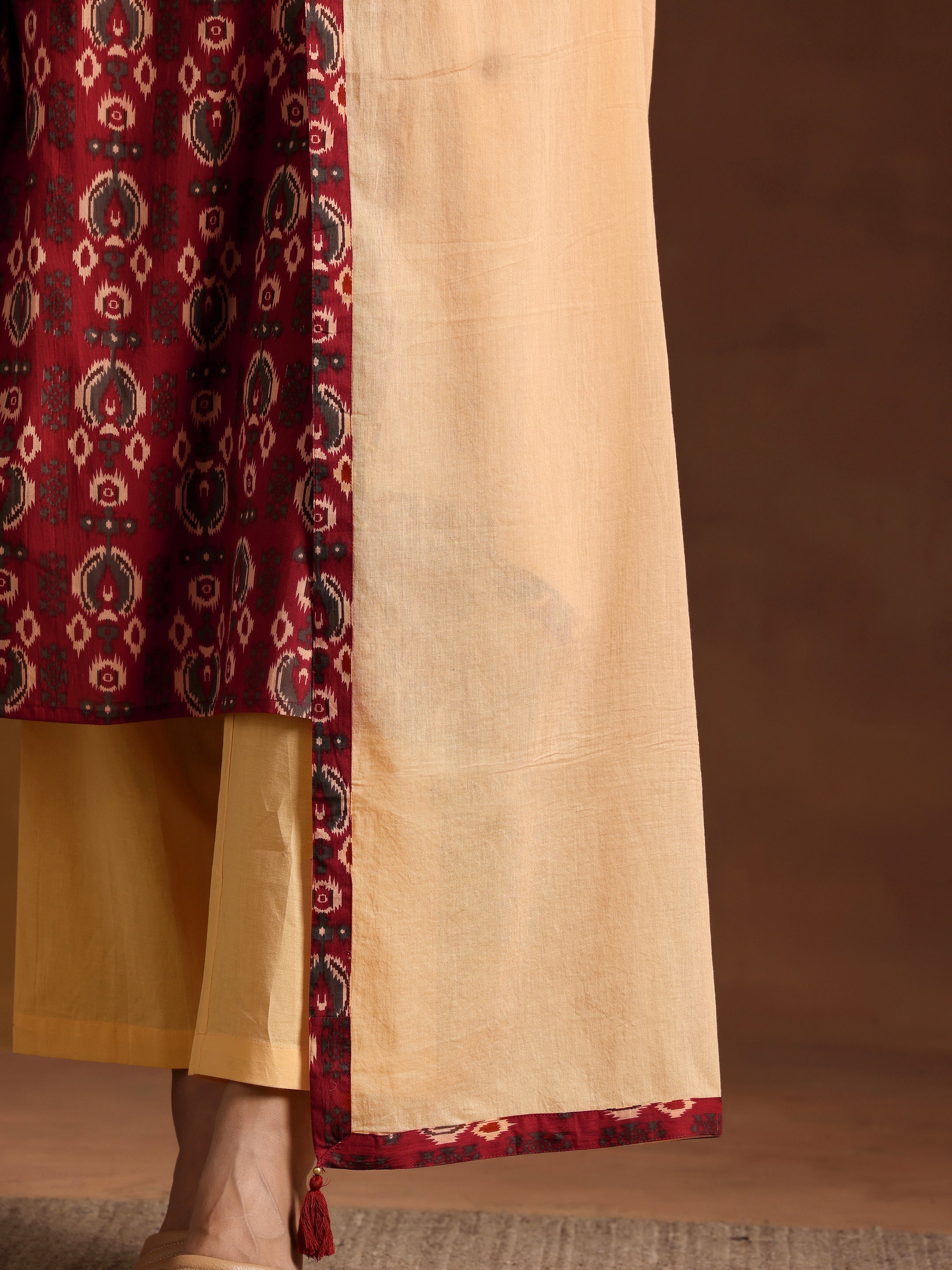 Maroon Printed Cotton Straight Suit With Dupatta