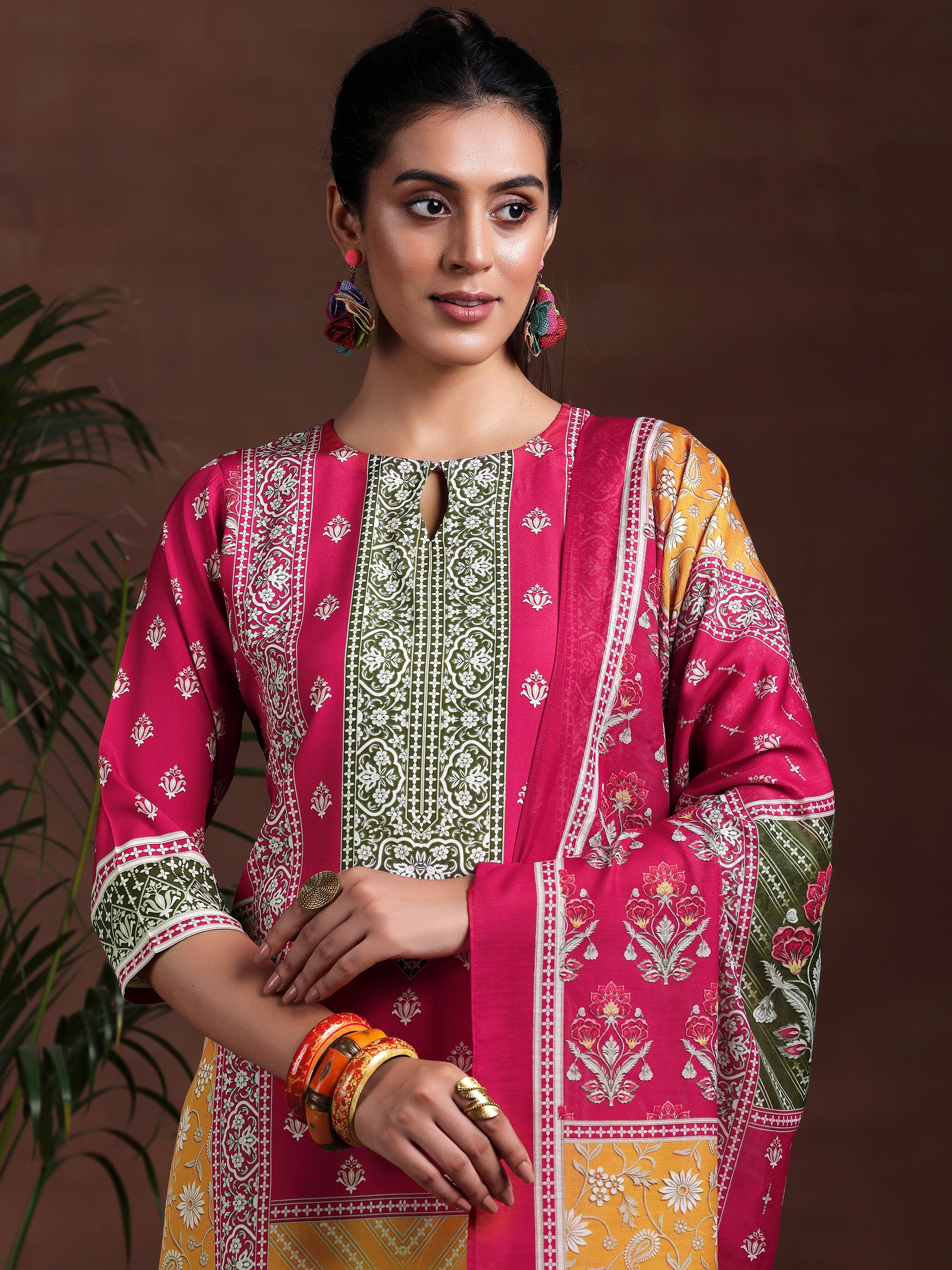 Multi Printed Poly Crepe Straight Suit With Dupatta