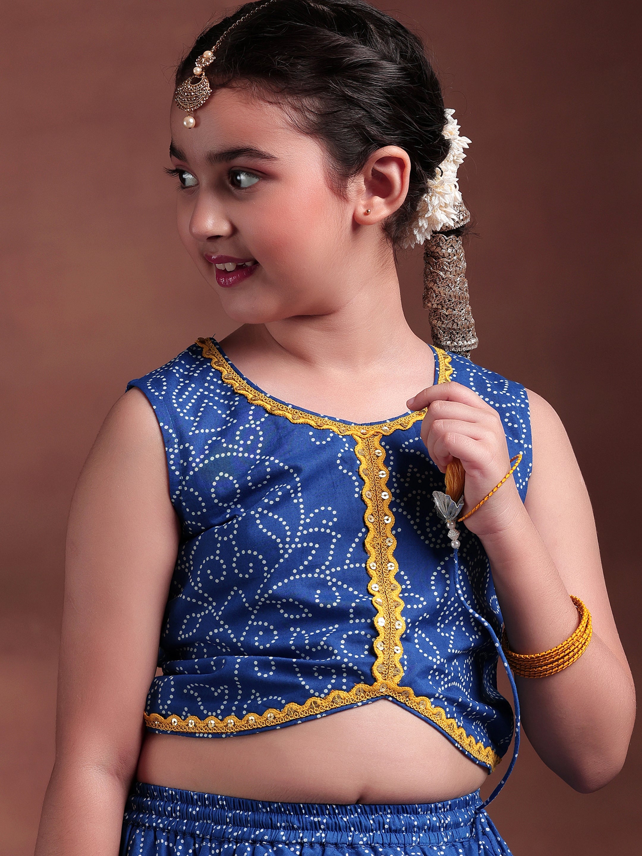 Kids Blue Printed Cotton Ready to Wear Lehenga Choli