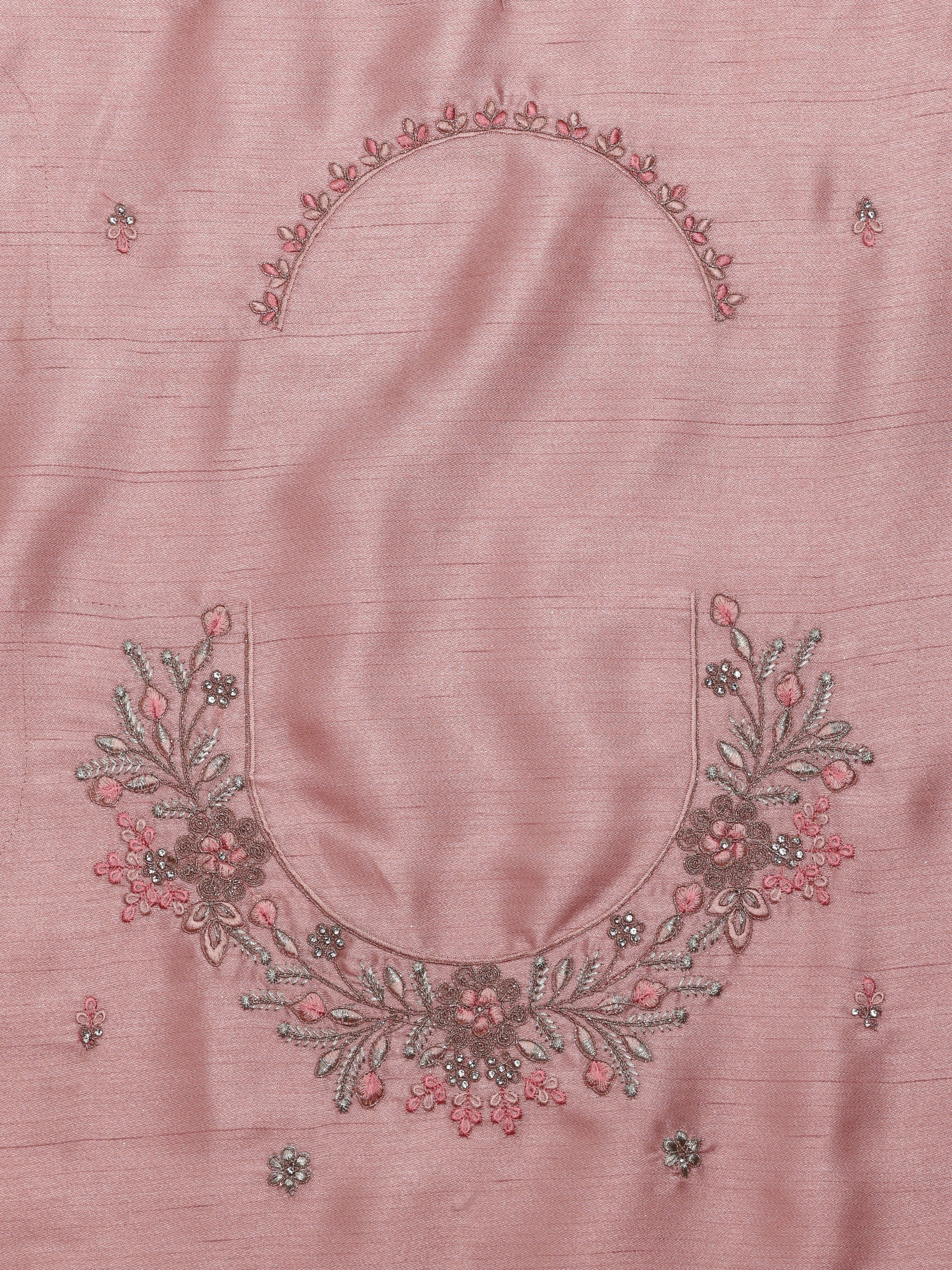 Libas Art Pink Embroidered Silk Blend Saree With Unstitched Blouse Piece