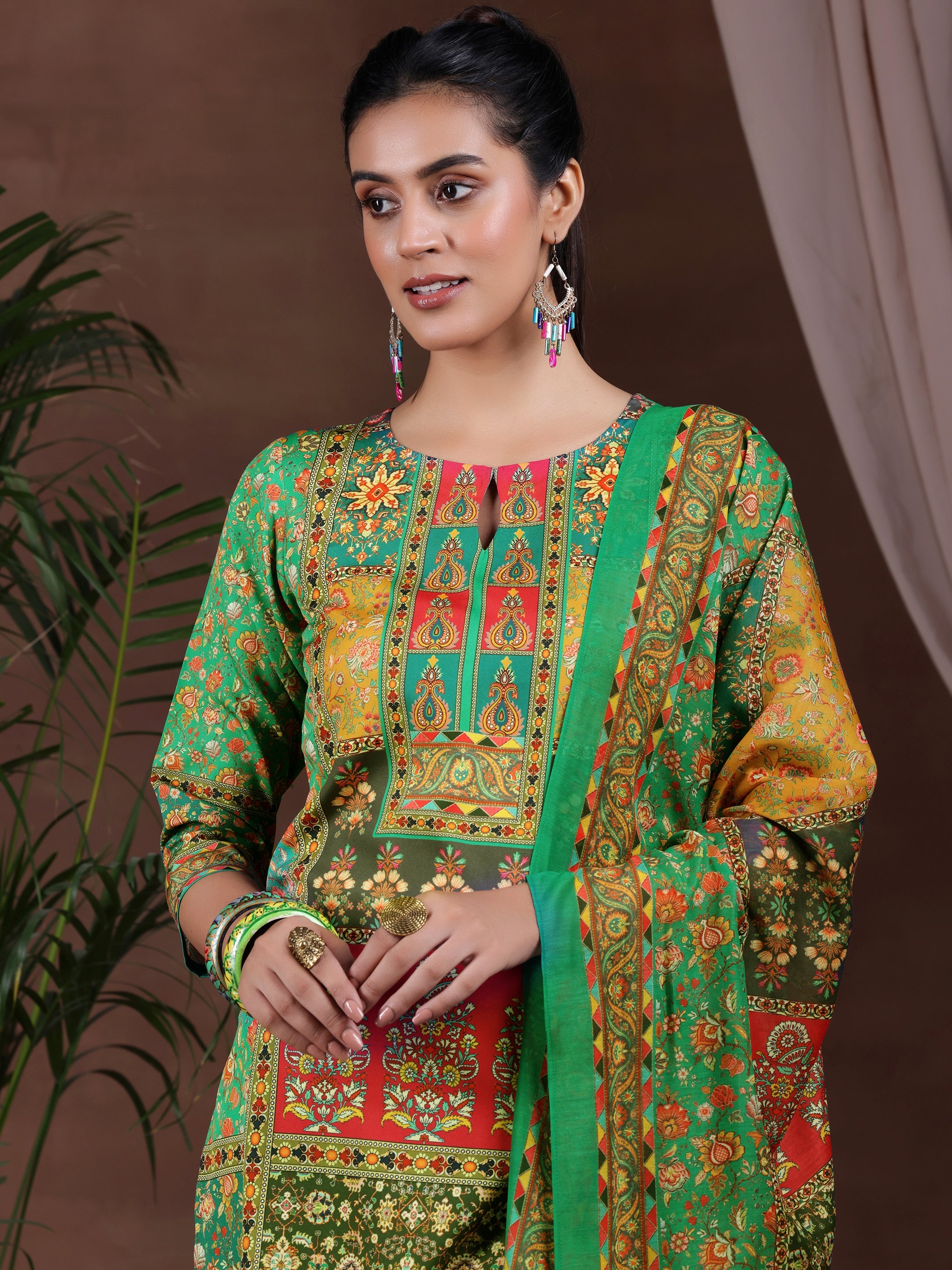 Multi Printed Poly Crepe Straight Suit With Dupatta