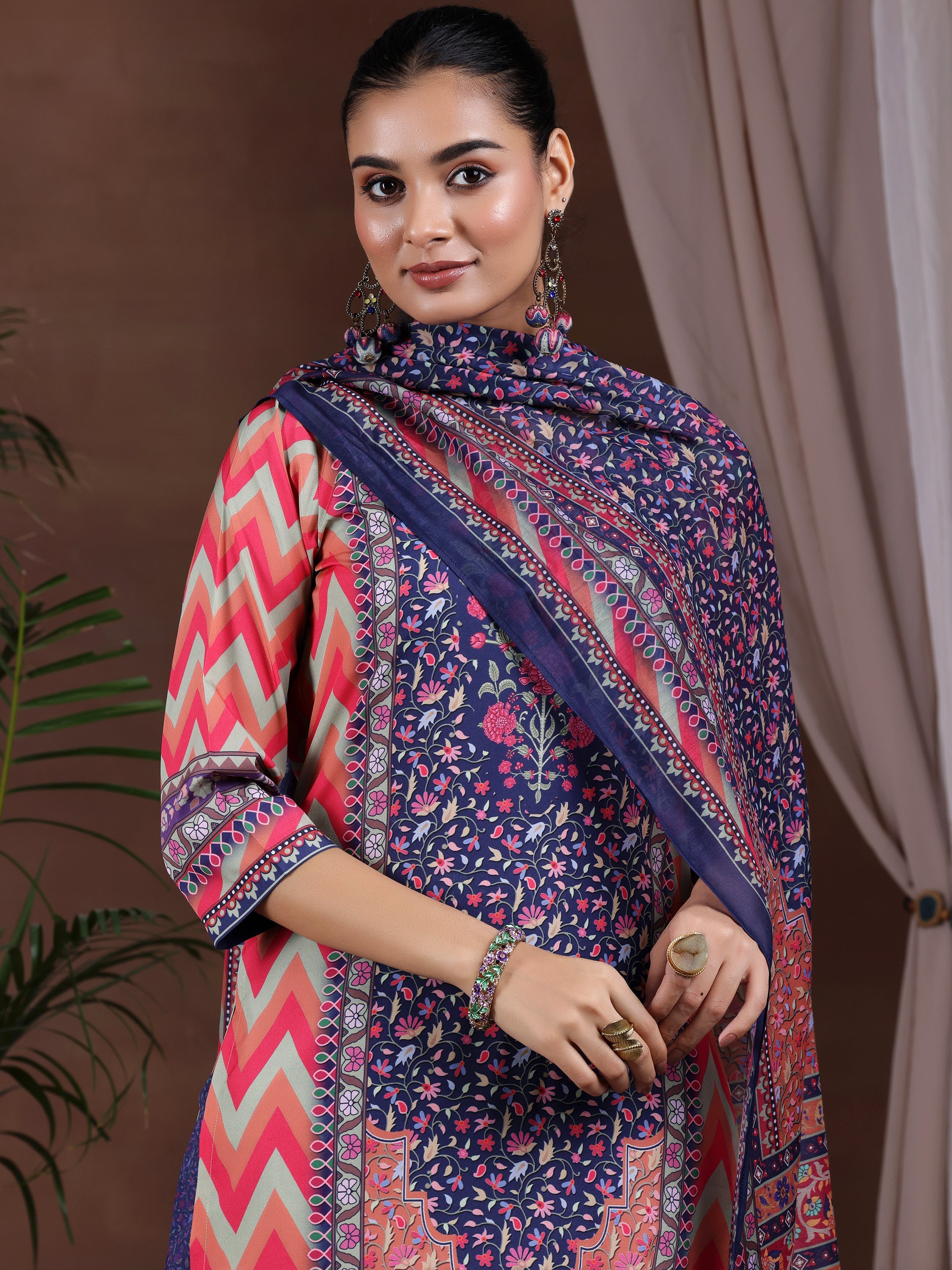 Multi Printed Poly Crepe Straight Suit With Dupatta