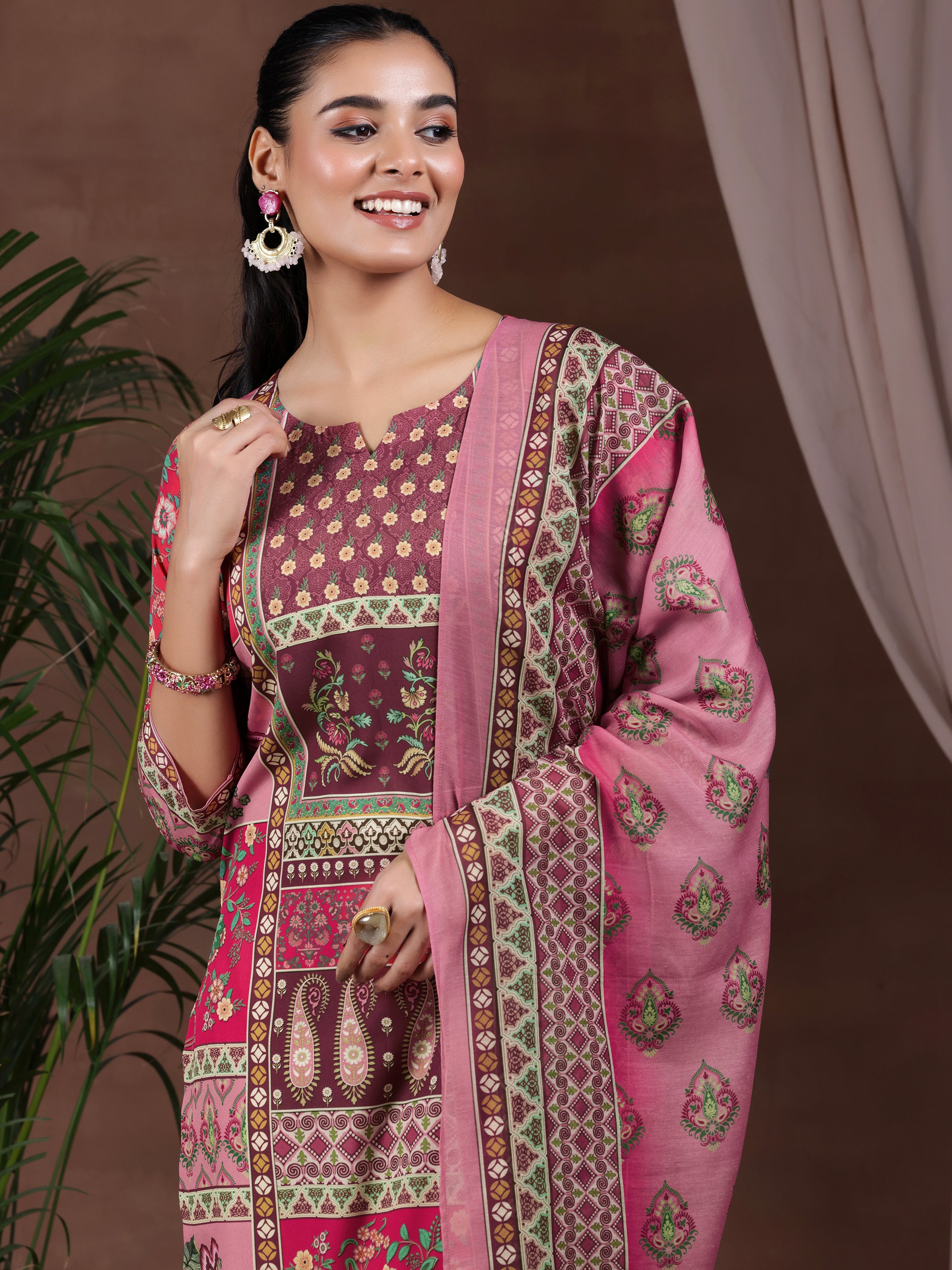 Multi Printed Poly Crepe Straight Suit With Dupatta