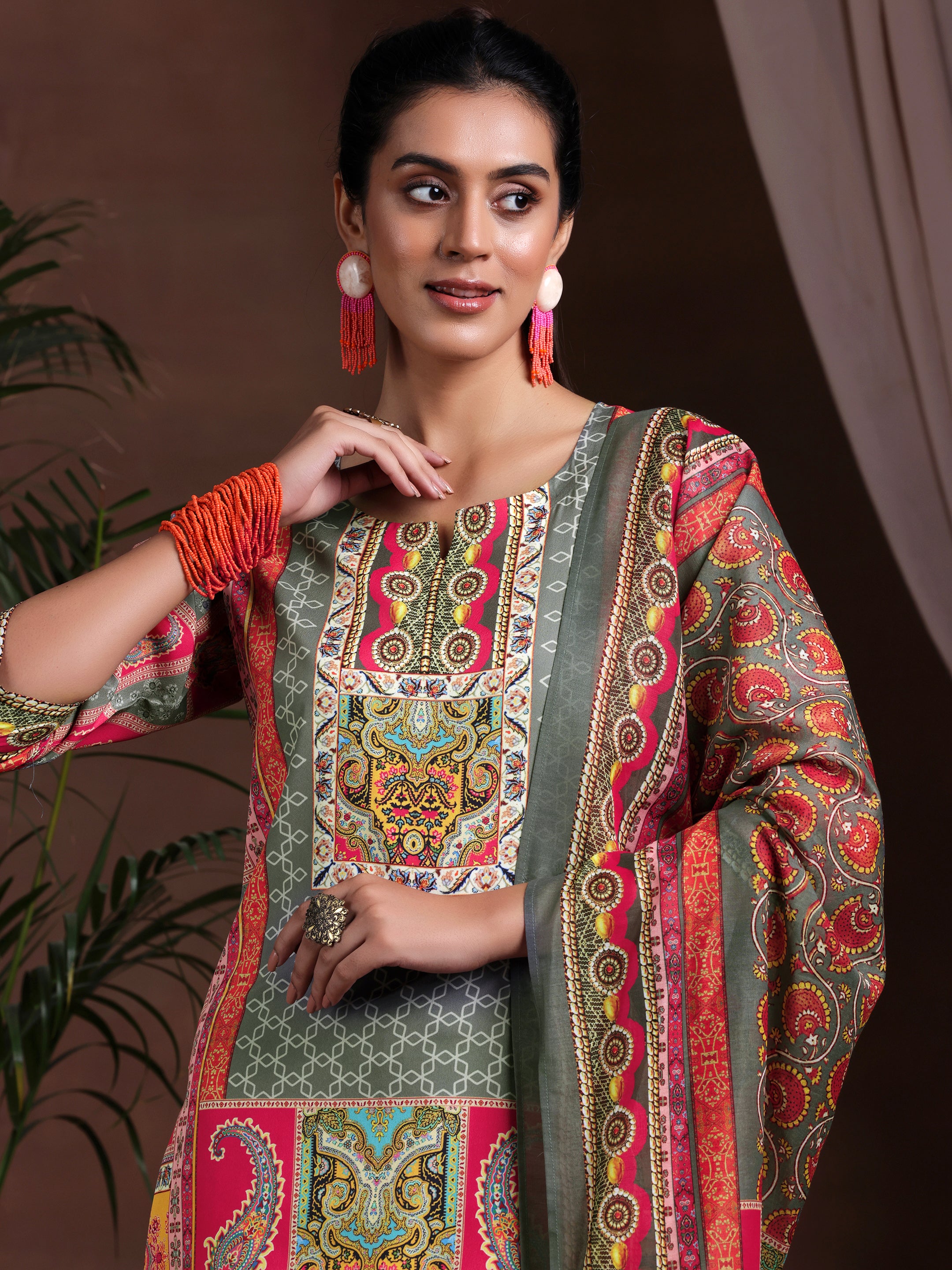 Multi Printed Poly Crepe Straight Suit With Dupatta