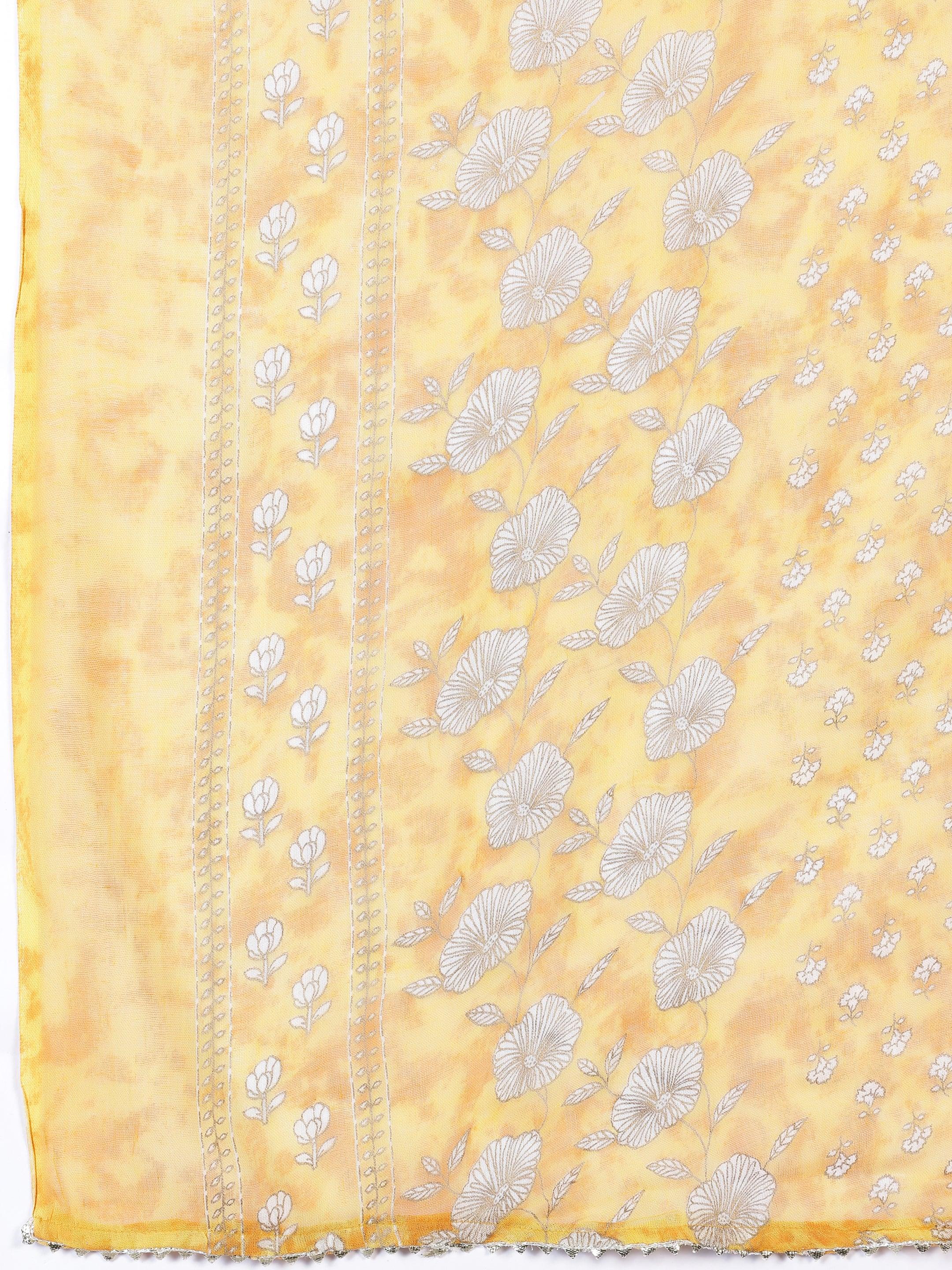 Yellow Printed Cotton Straight Suit With Dupatta