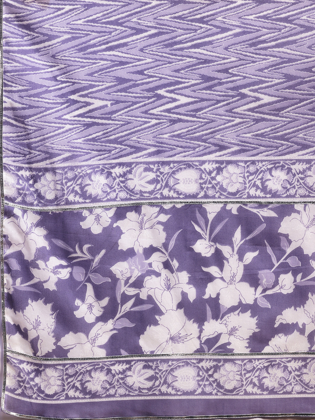 Lavender Printed Cotton Anarkali Suit With Dupatta